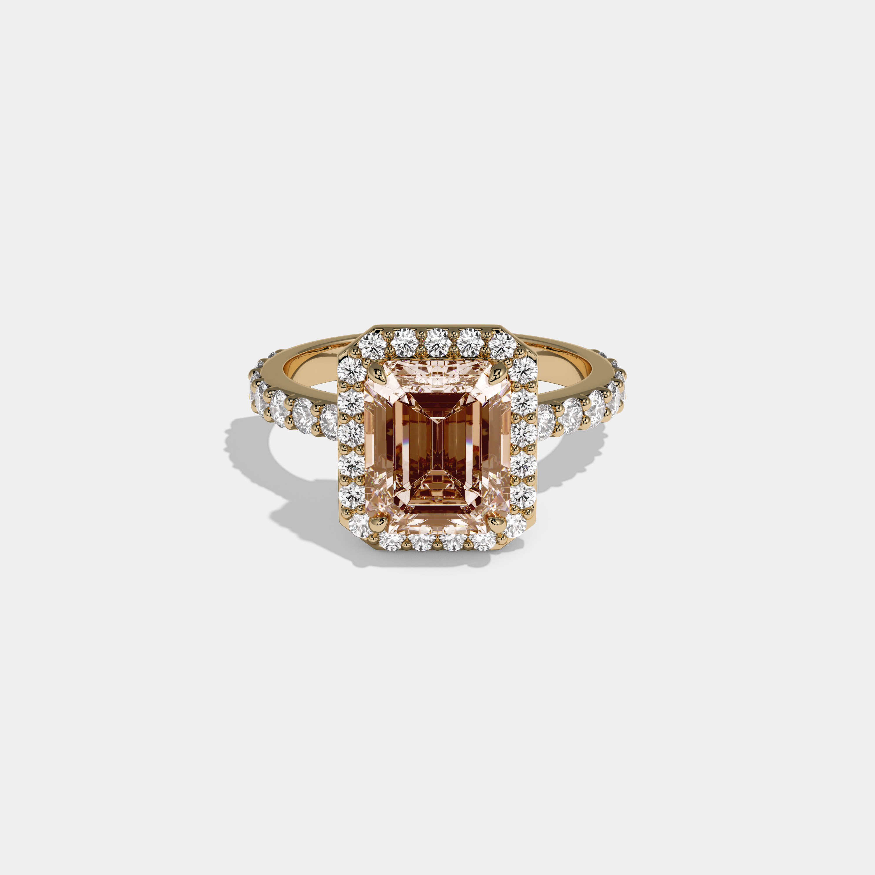 Annora Fancy Champagne Brown Emerald Cut Diamond Band Engagement Ring 6ct 18K Yellow Gold