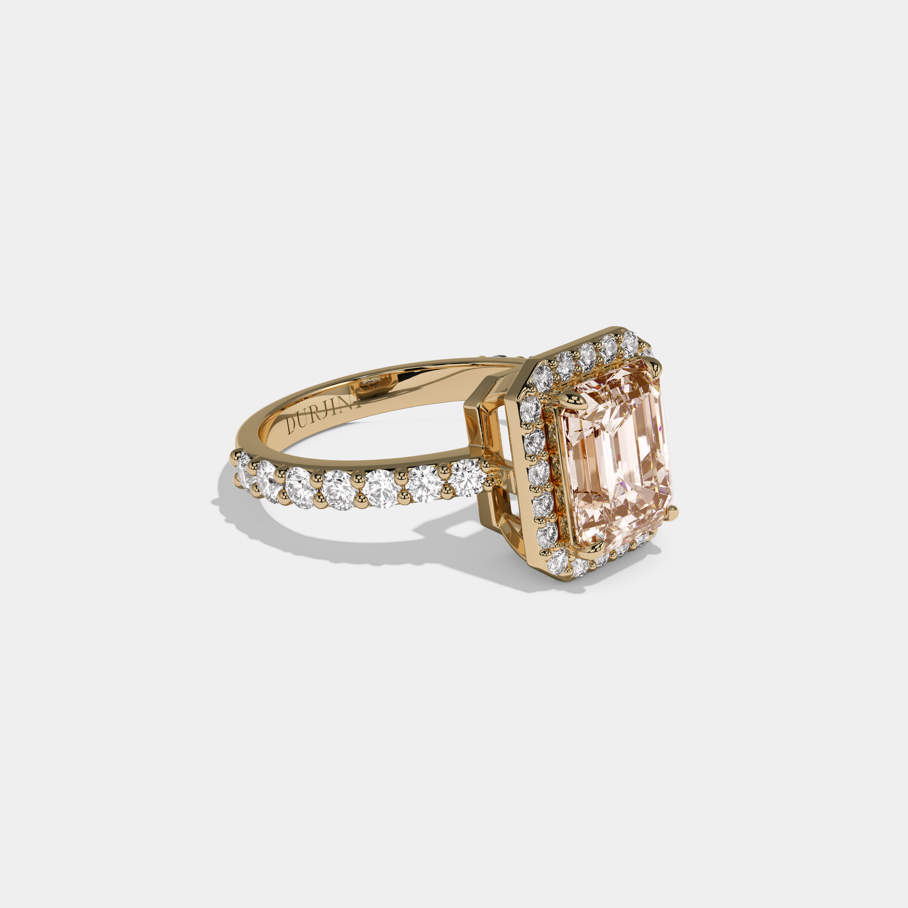 Annora Fancy Champagne Brown Emerald Cut Diamond Band Engagement Ring 6ct 18K Yellow Gold