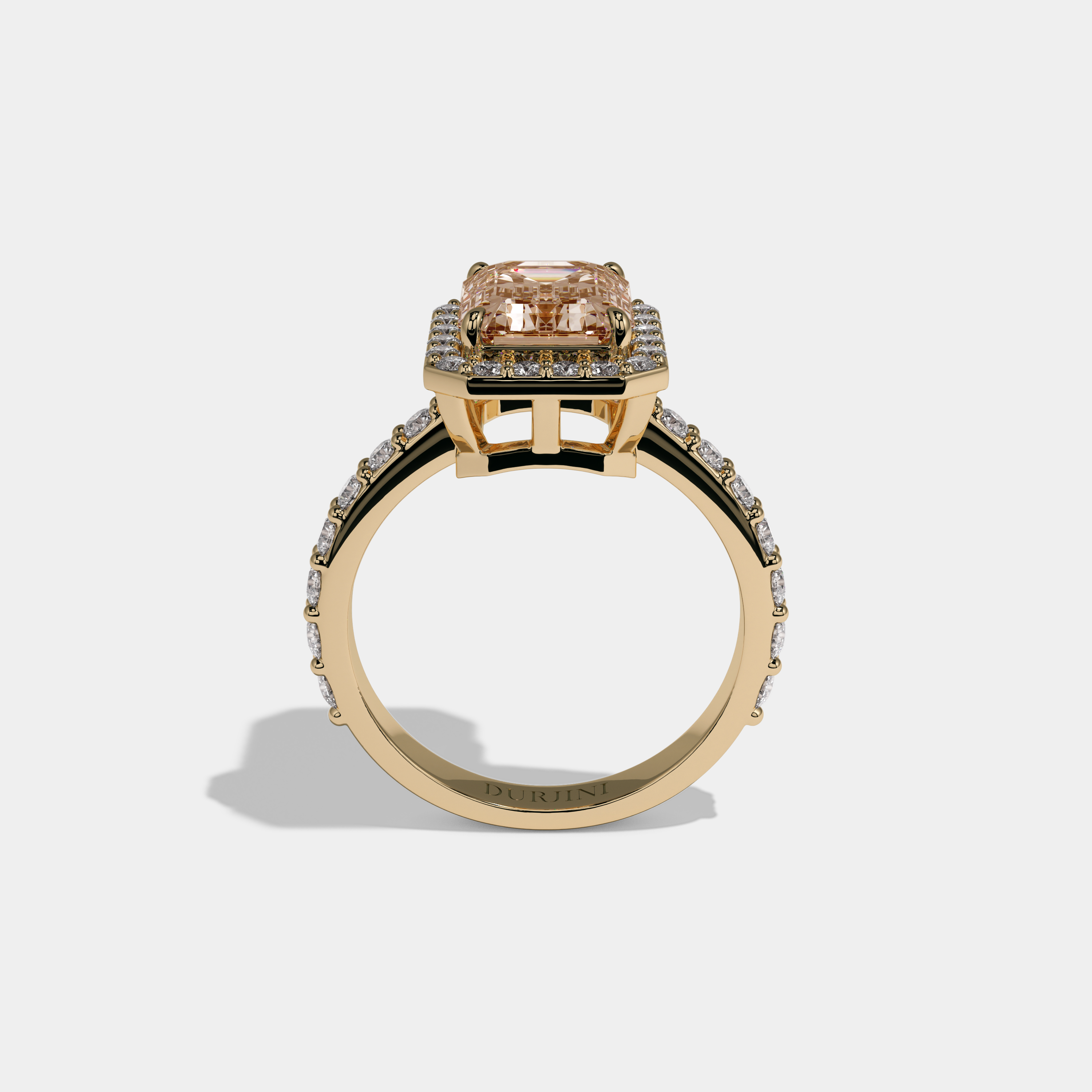 Annora Fancy Champagne Brown Emerald Cut Diamond Band Engagement Ring 6ct 18K Yellow Gold