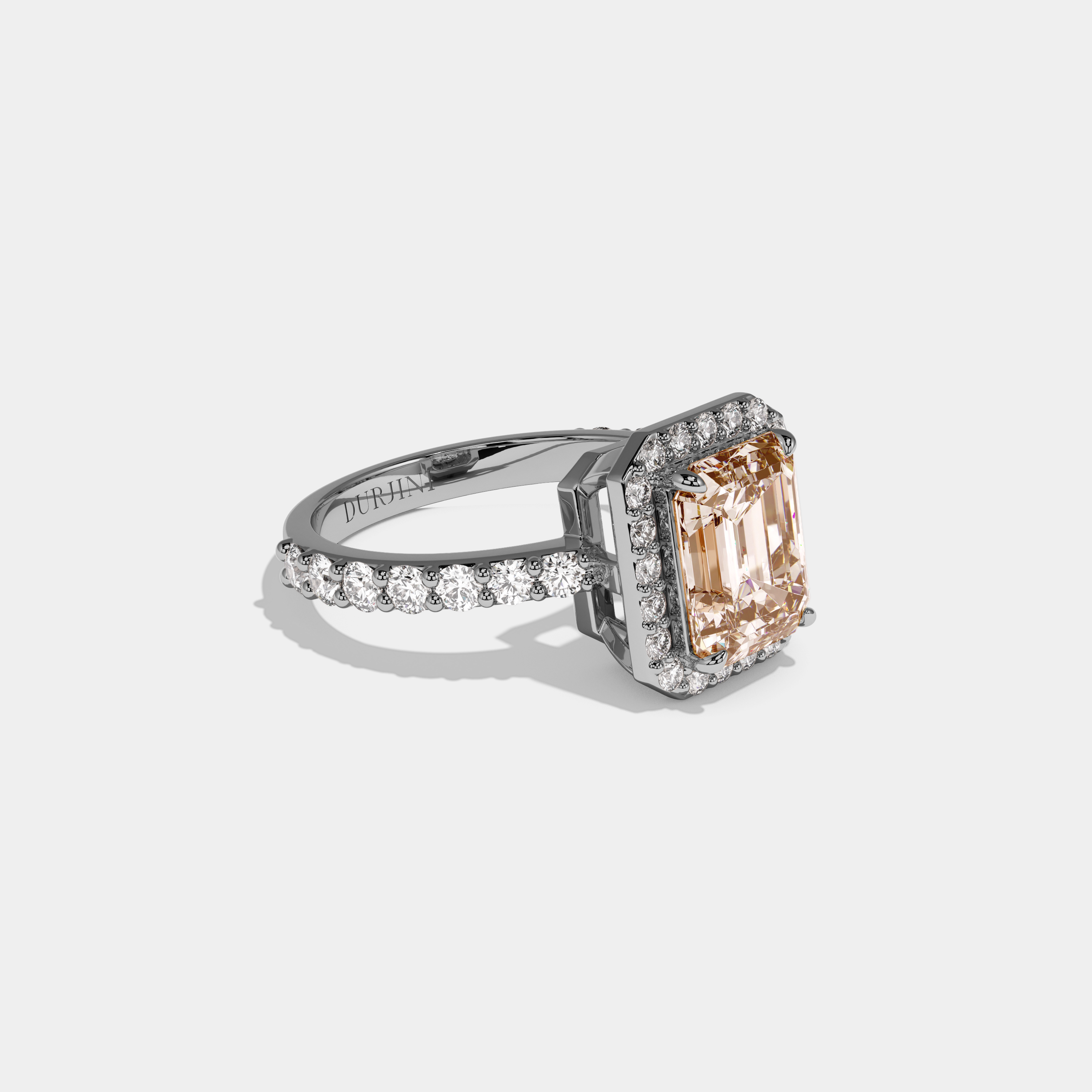 Beatrice Fancy Champagne Brown Emerald Cut Diamond Band Engagement Ring 6ct 18K White Gold