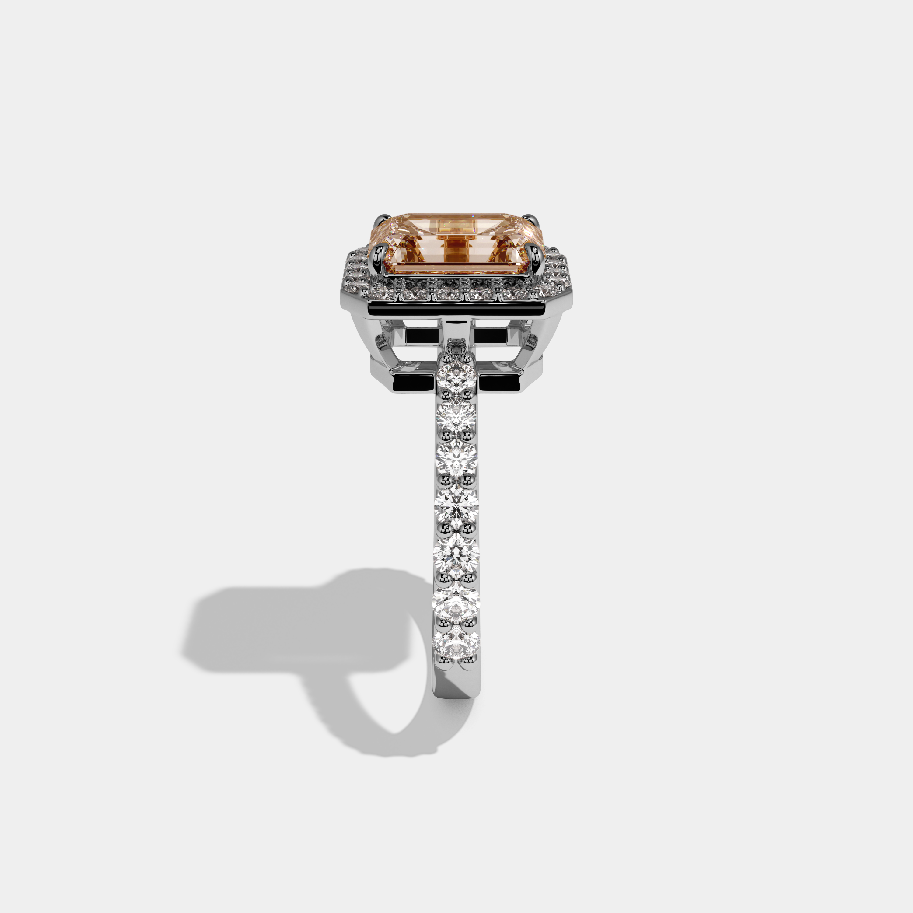 Beatrice Fancy Champagne Brown Emerald Cut Diamond Band Engagement Ring 6ct 18K White Gold
