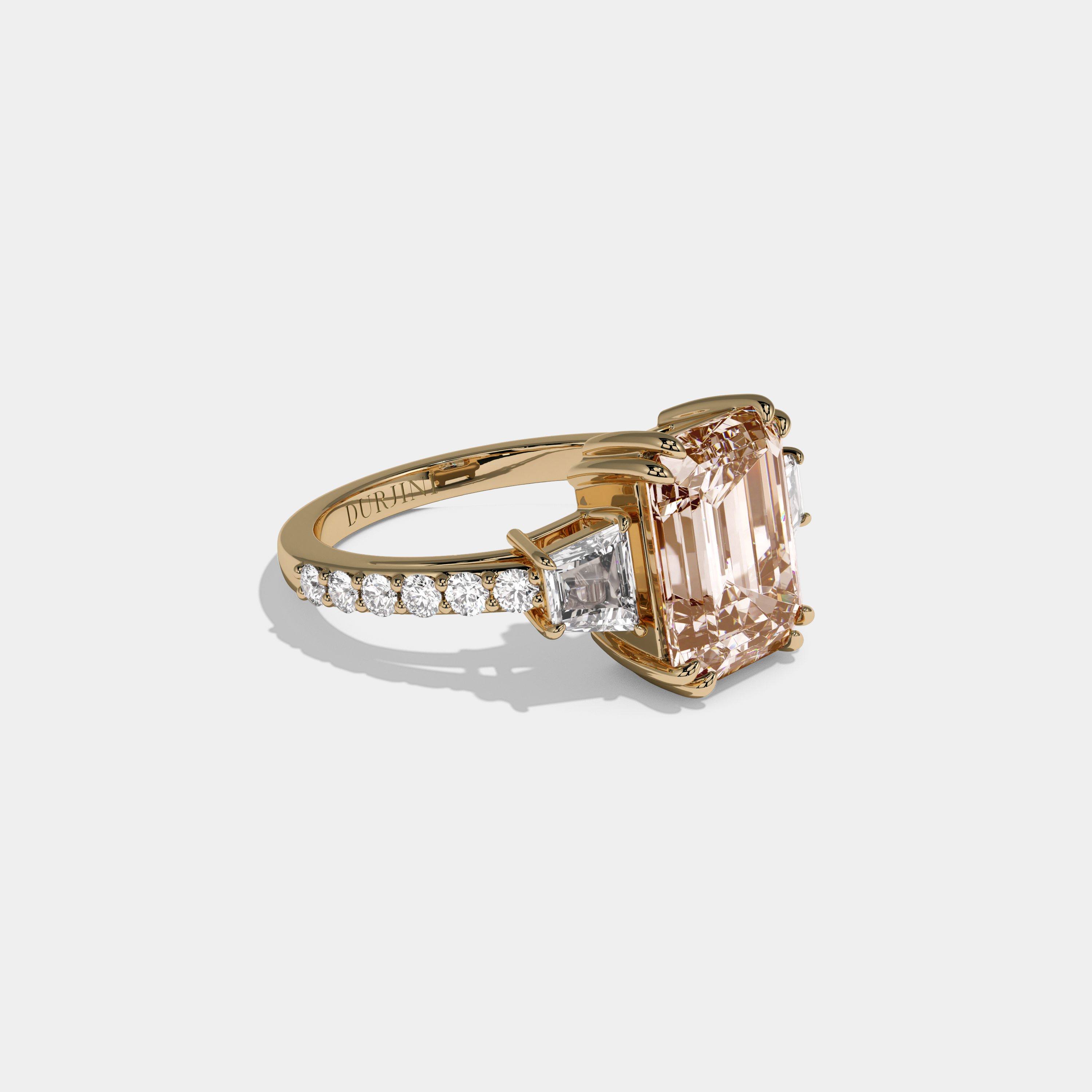 Alexandra Fancy Champagne Brown Emerald Cut Diamond Band With Step Cut Sides Engagement Ring 7ct 18K Yellow Gold