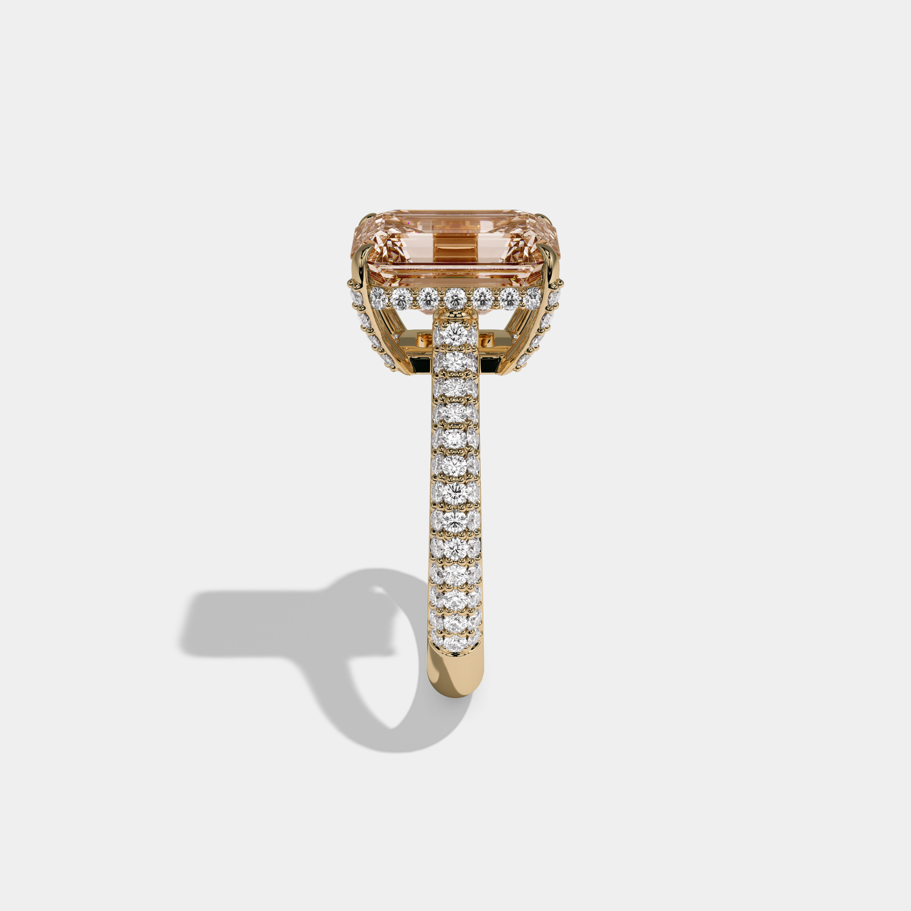 Alexandra Fancy Champagne Brown Emerald Cut Diamond Band Engagement Ring 6ct 18K Yellow Gold