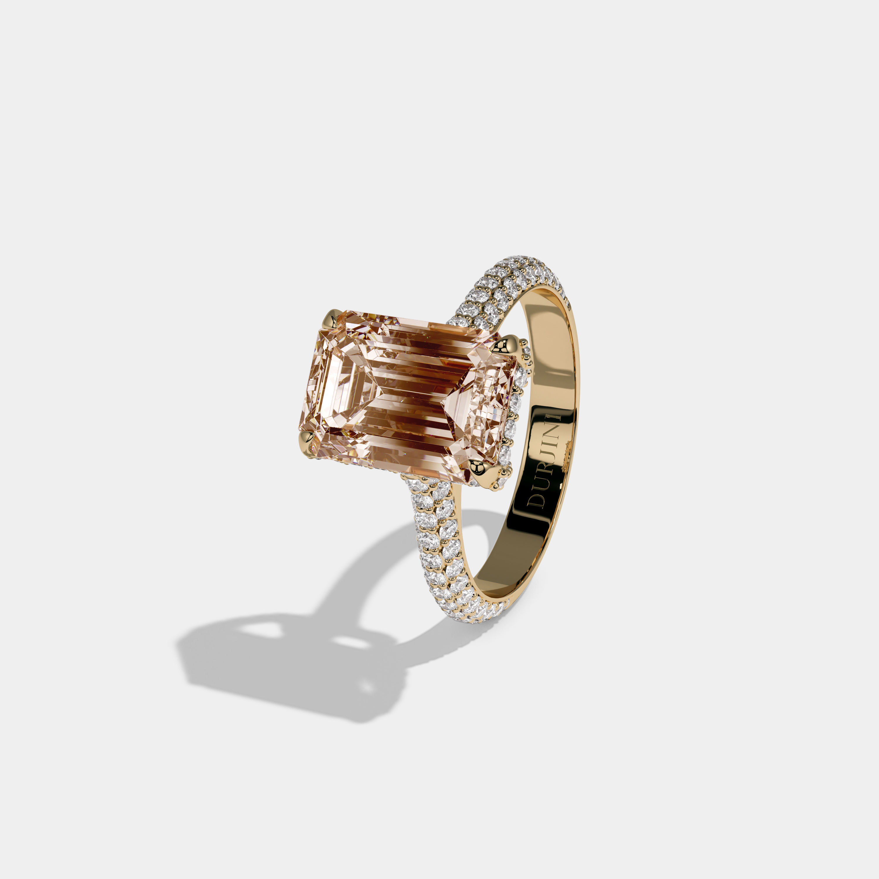 Alexandra Fancy Champagne Brown Emerald Cut Diamond Band Engagement Ring 6ct 18K Yellow Gold