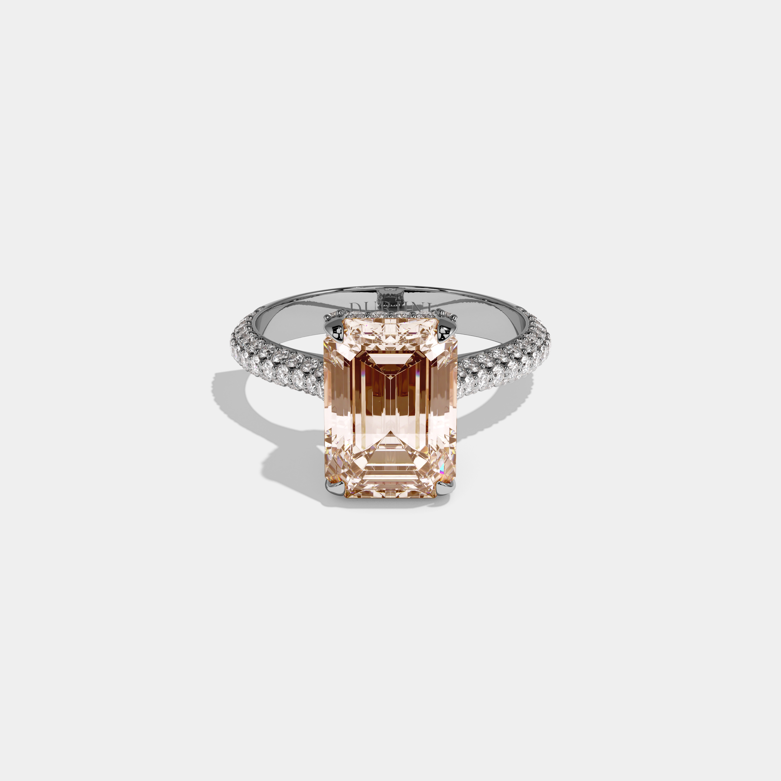 Elizabeth Fancy Champagne Brown Emerald Cut Diamond Band Engagement Ring 6ct 18K White Gold
