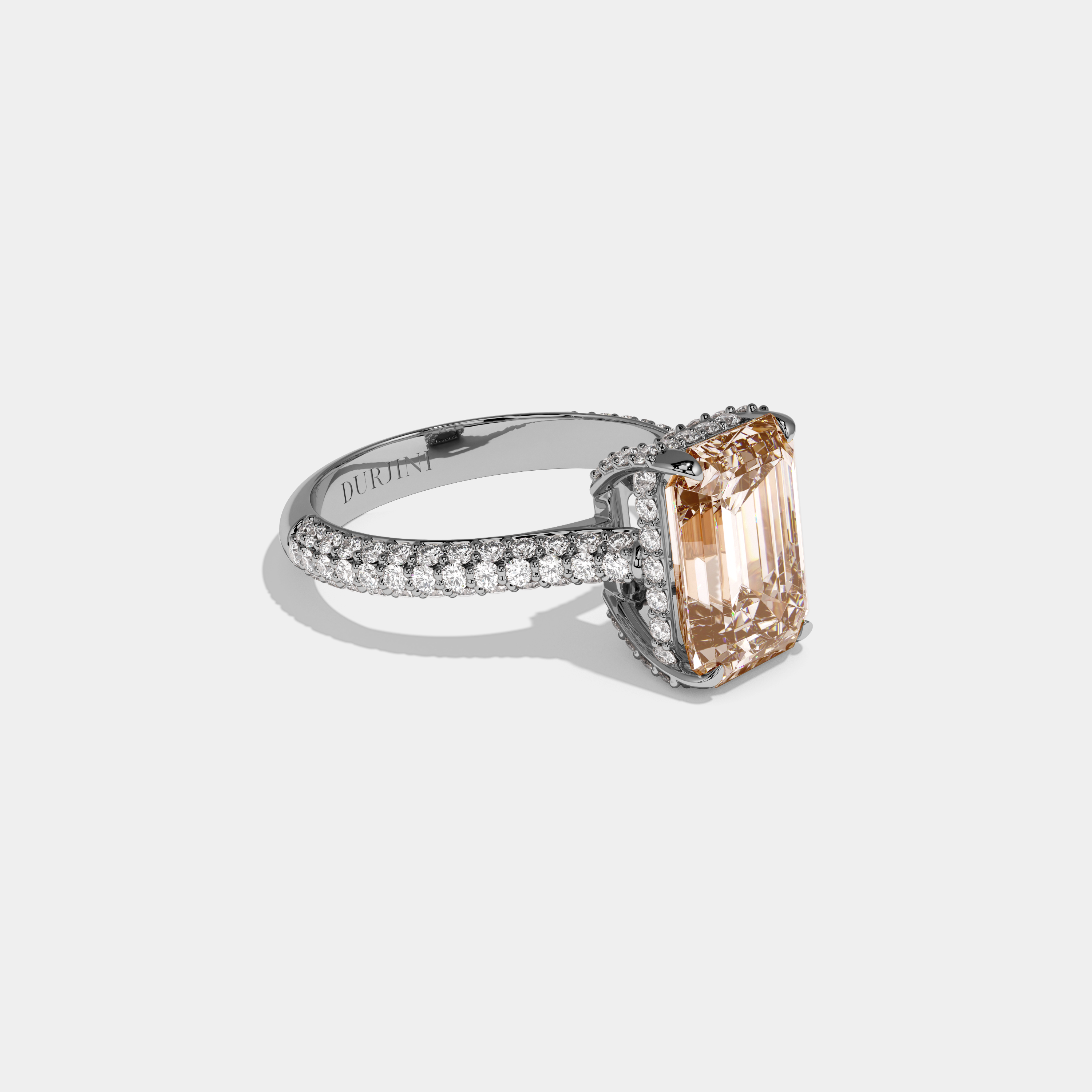 Elizabeth Fancy Champagne Brown Emerald Cut Diamond Band Engagement Ring 6ct 18K White Gold