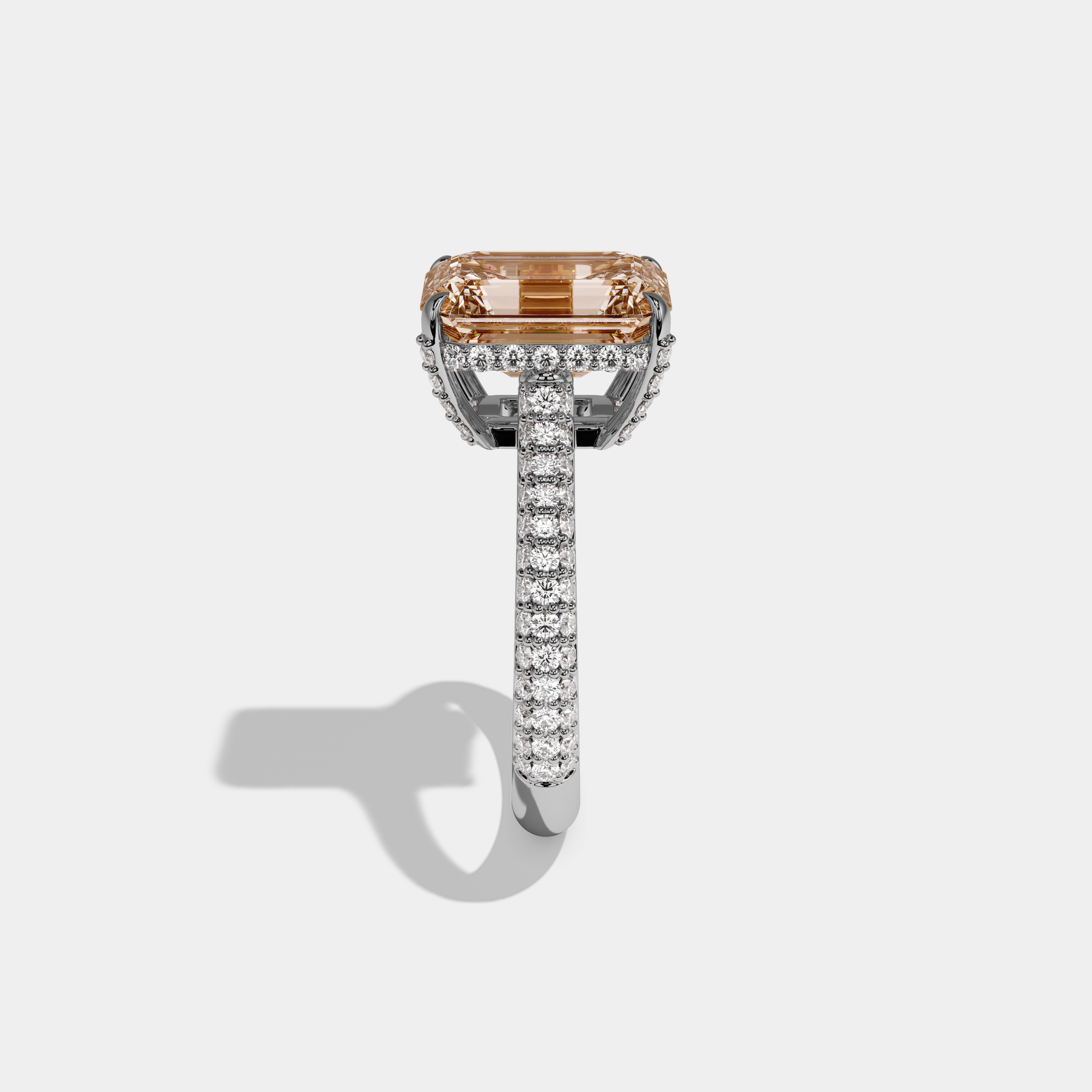 Elizabeth Fancy Champagne Brown Emerald Cut Diamond Band Engagement Ring 6ct 18K White Gold