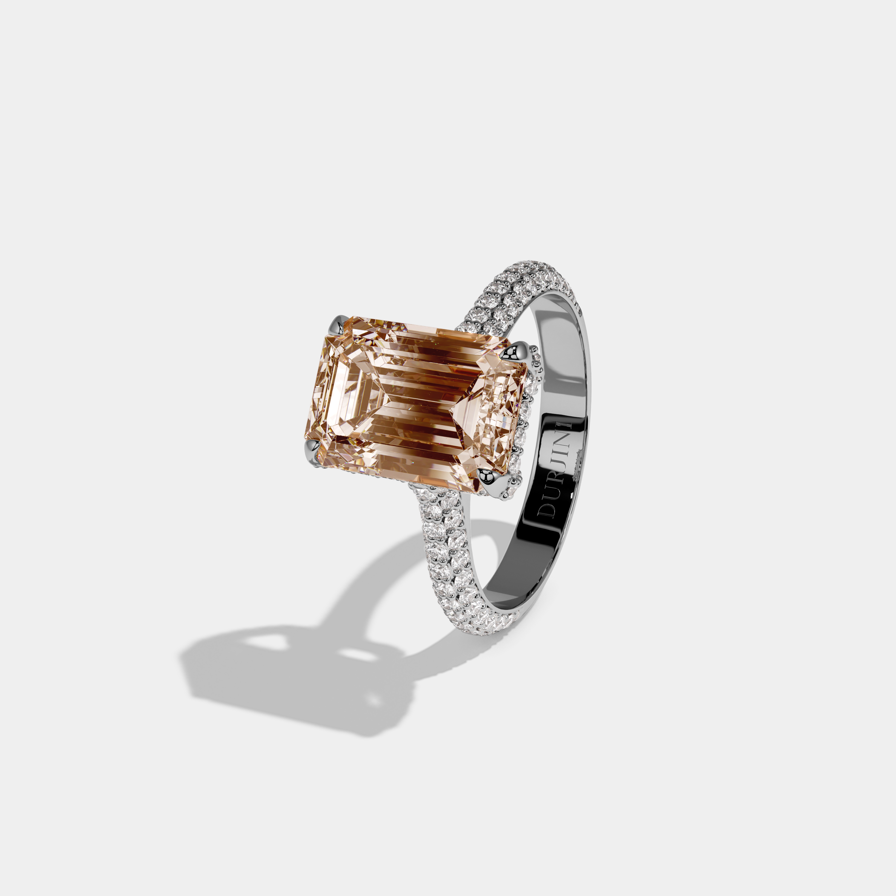 Elizabeth Fancy Champagne Brown Emerald Cut Diamond Band Engagement Ring 6ct 18K White Gold