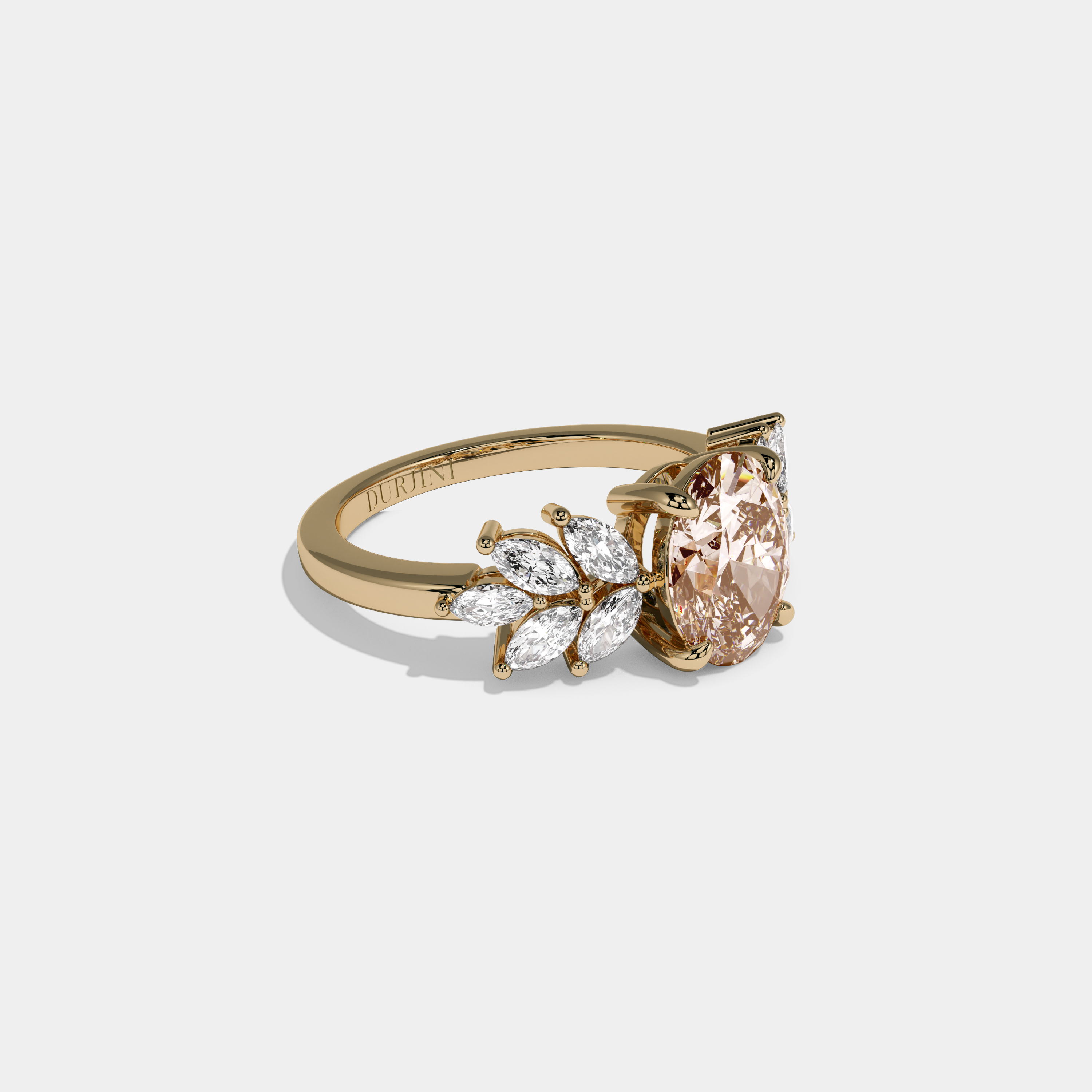 Alexandra Fancy Champagne Brown Pear Cut Diamond Plain Band Engagement Ring 6ct 18K Yellow Gold
