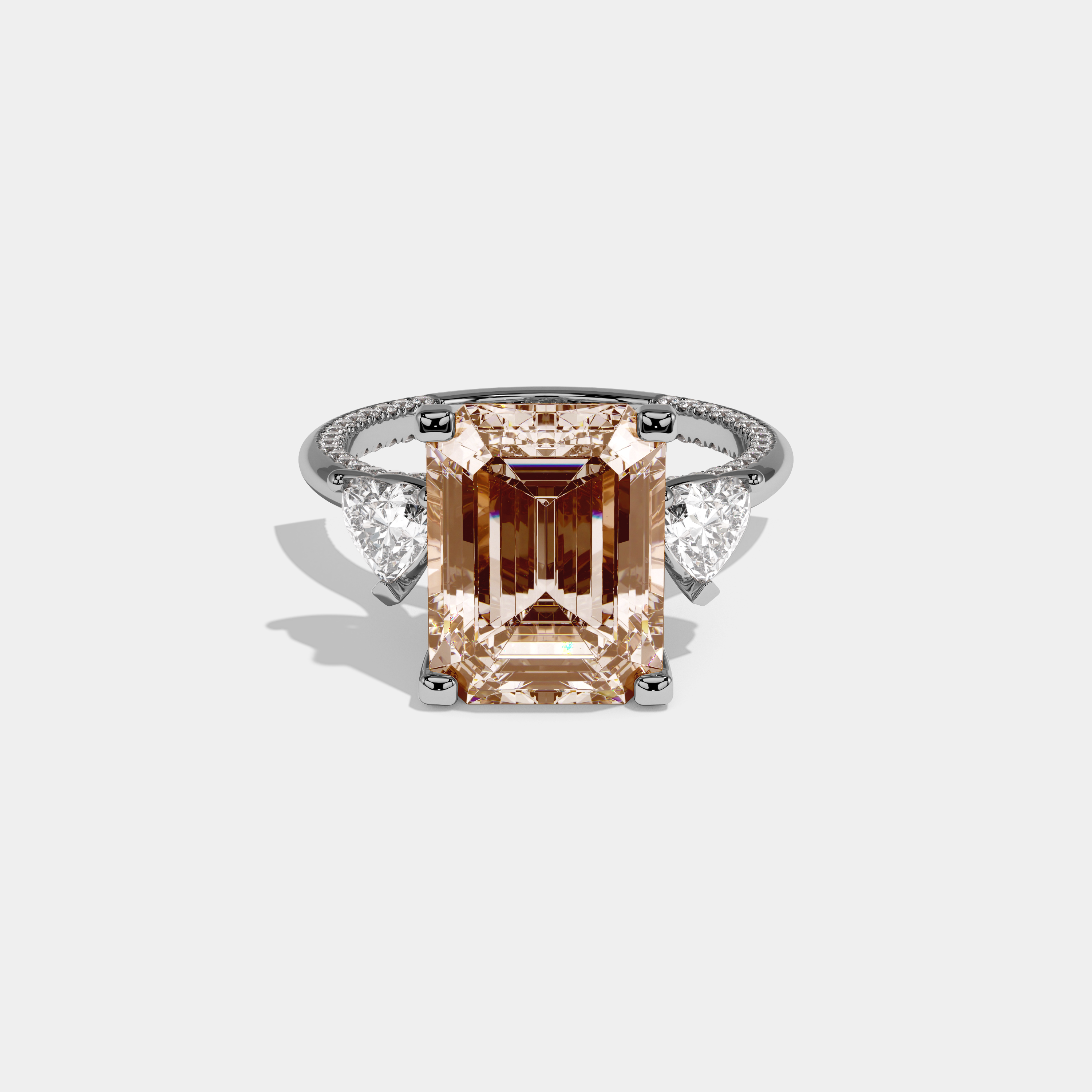 Elizabeth Fancy Champagne Brown Emerald Cut Diamond Hidden Band Engagement Ring 6ct 18K White Gold