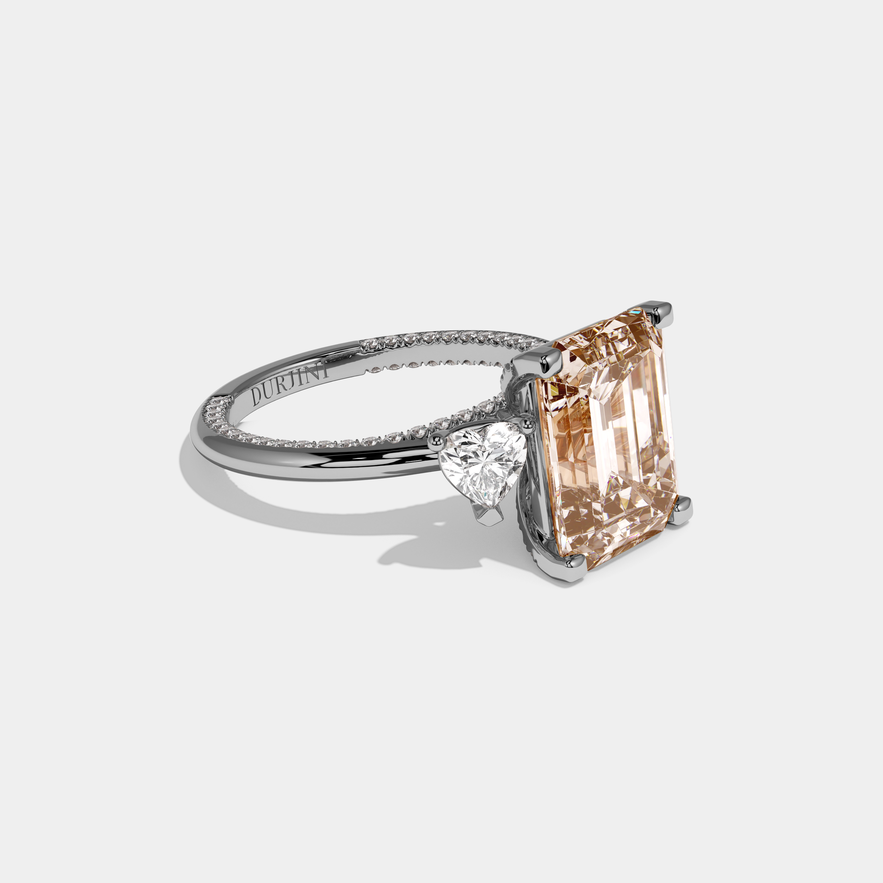 Elizabeth Fancy Champagne Brown Emerald Cut Diamond Hidden Band Engagement Ring 6ct 18K White Gold