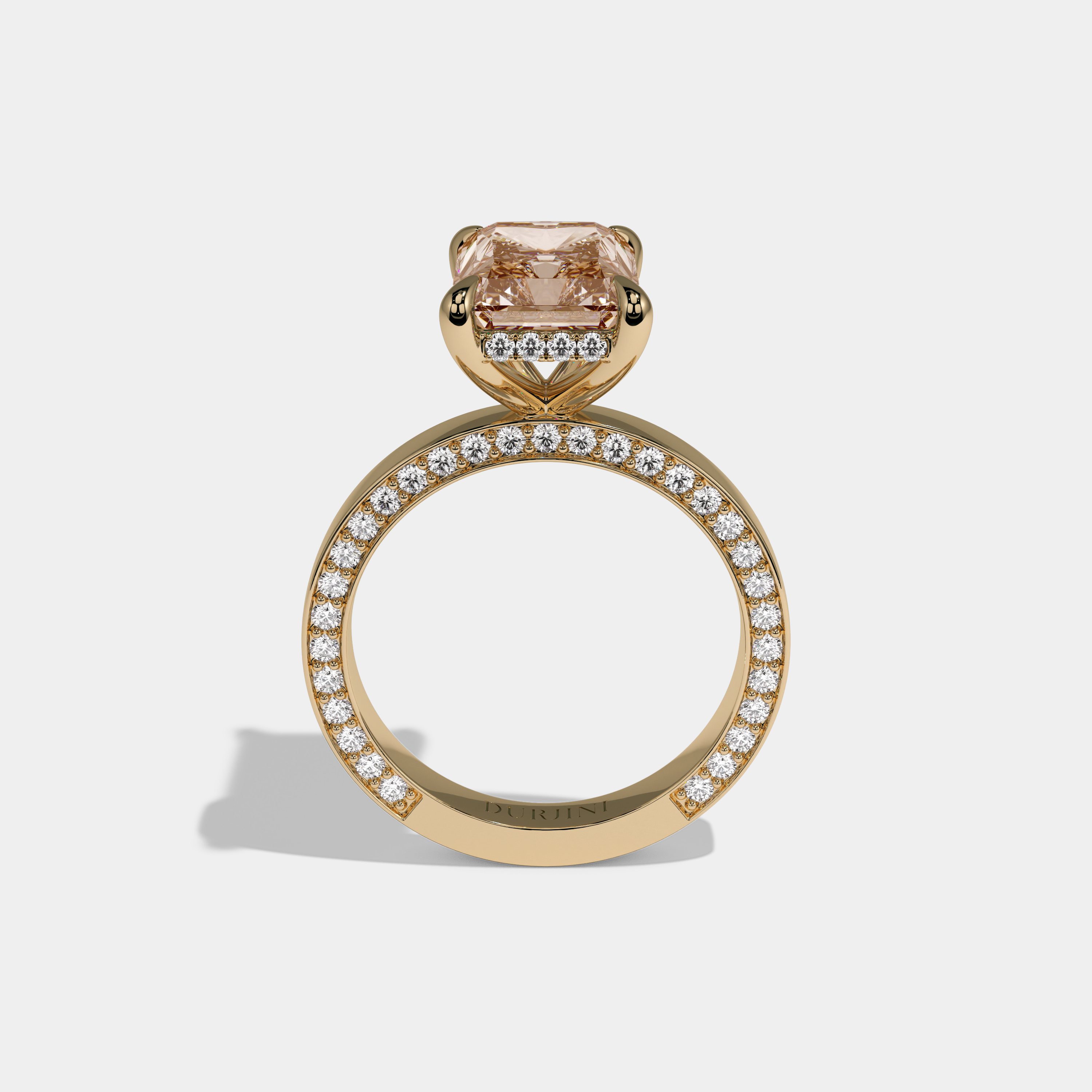Louise Fancy Champagne Brown Radiant Cut Diamond Hidden Band Engagement Ring 6ct 18K Yellow Gold
