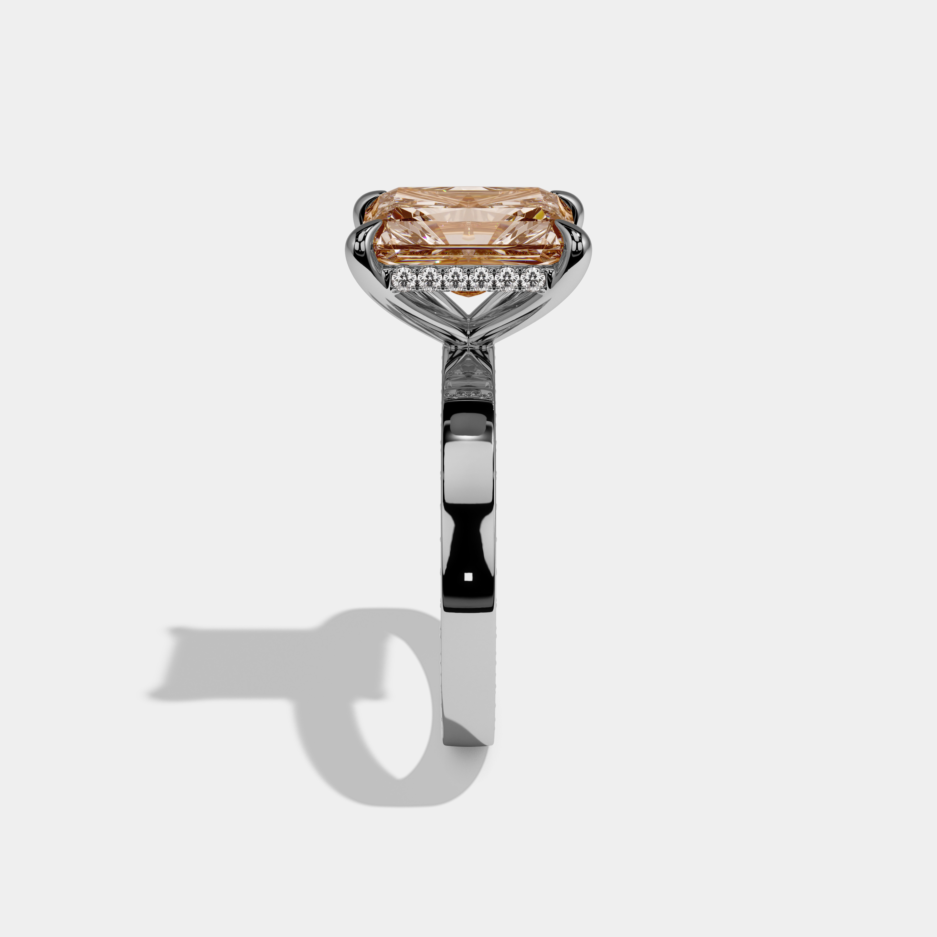 Beatrice Fancy Champagne Brown Radiant Cut Diamond Hidden Band Engagement Ring 6ct 18K White Gold