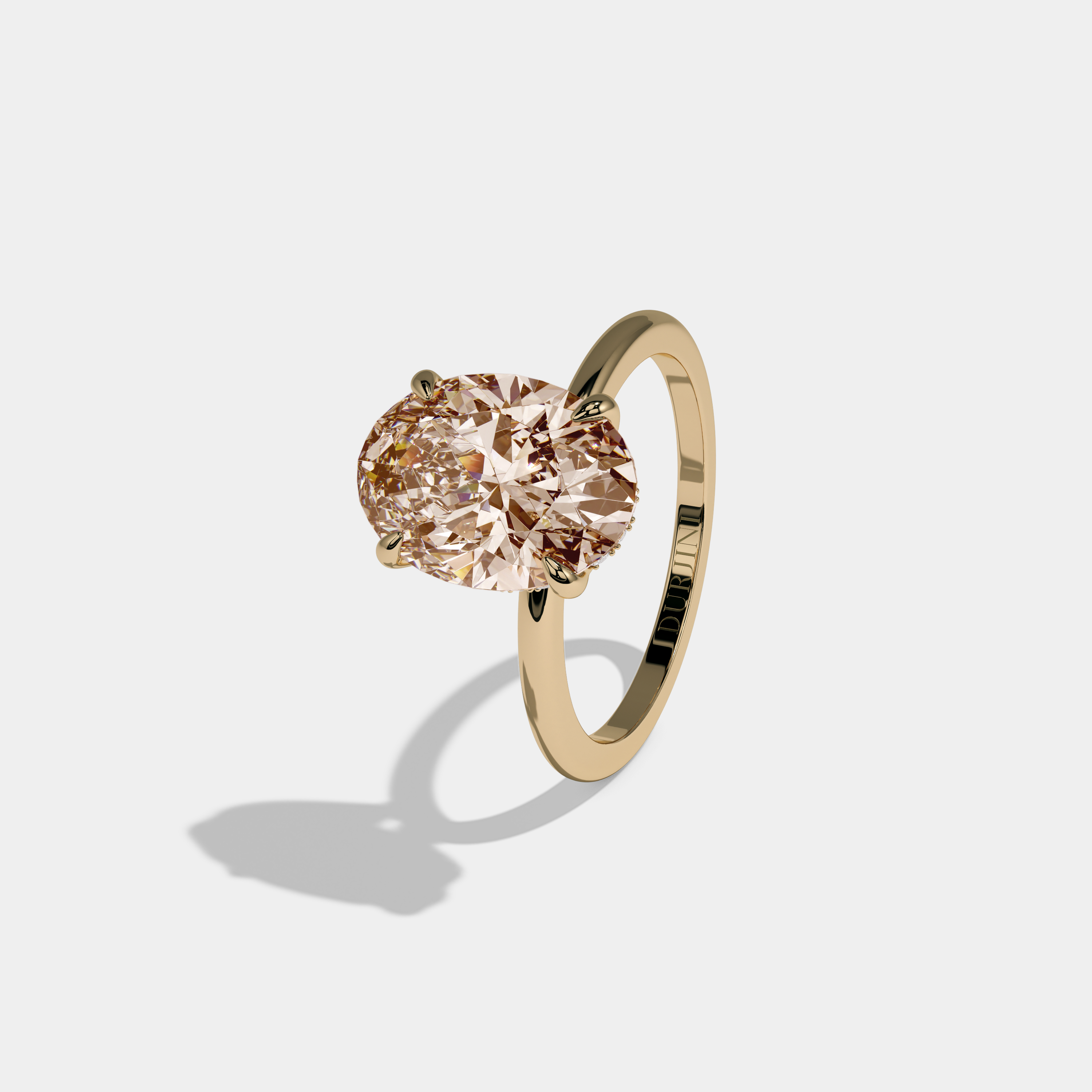 Mary Fancy Champagne Brown Oval Cut Diamond Plain Band Engagement Ring 6.5ct 18K Yellow Gold