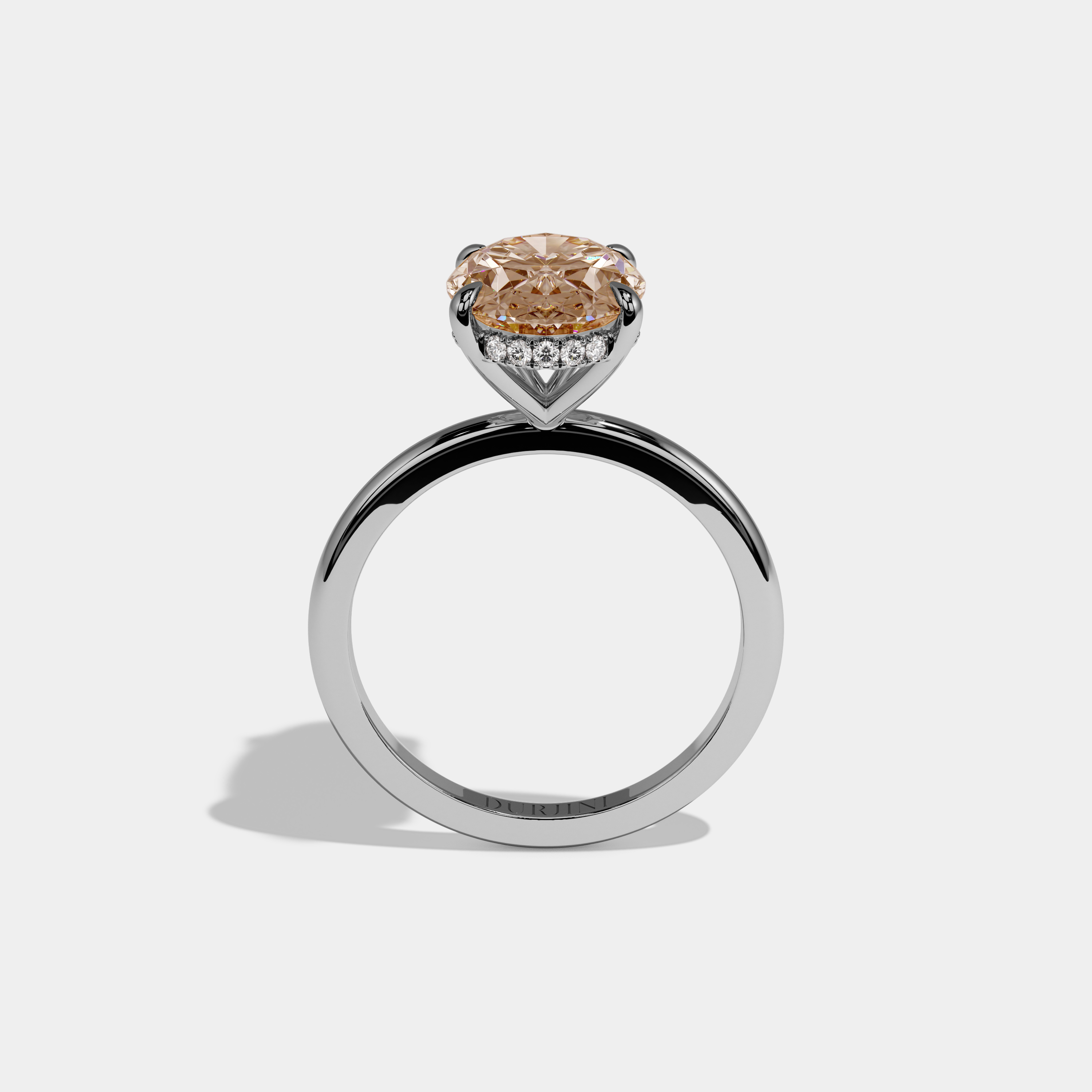 Catherine Fancy Champagne Brown Oval Cut Diamond Plain Band Engagement Ring 6.5ct 18K White Gold