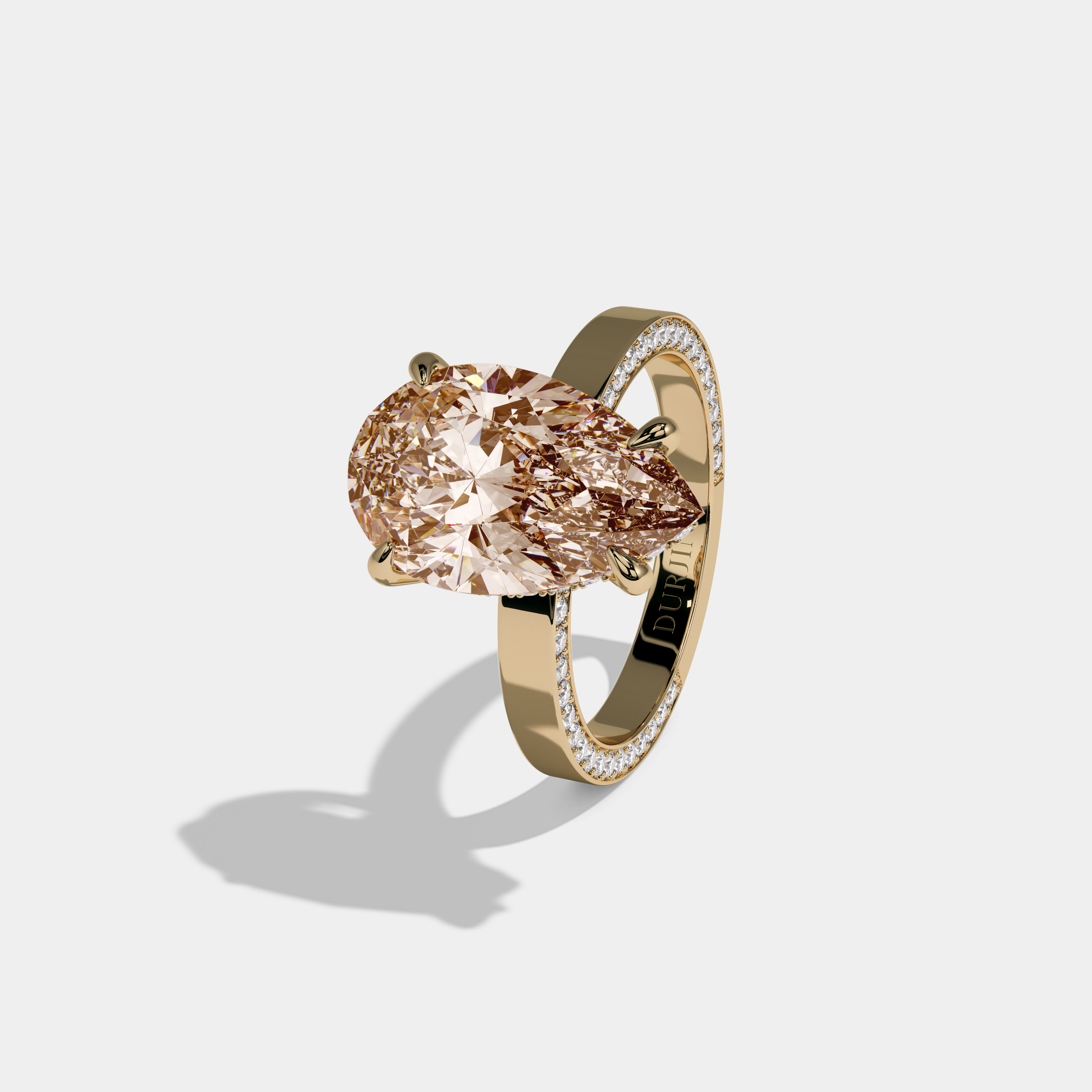 Louise Fancy Champagne Brown Pear Cut Diamond Hidden Band Engagement Ring 6ct 18K Yellow Gold