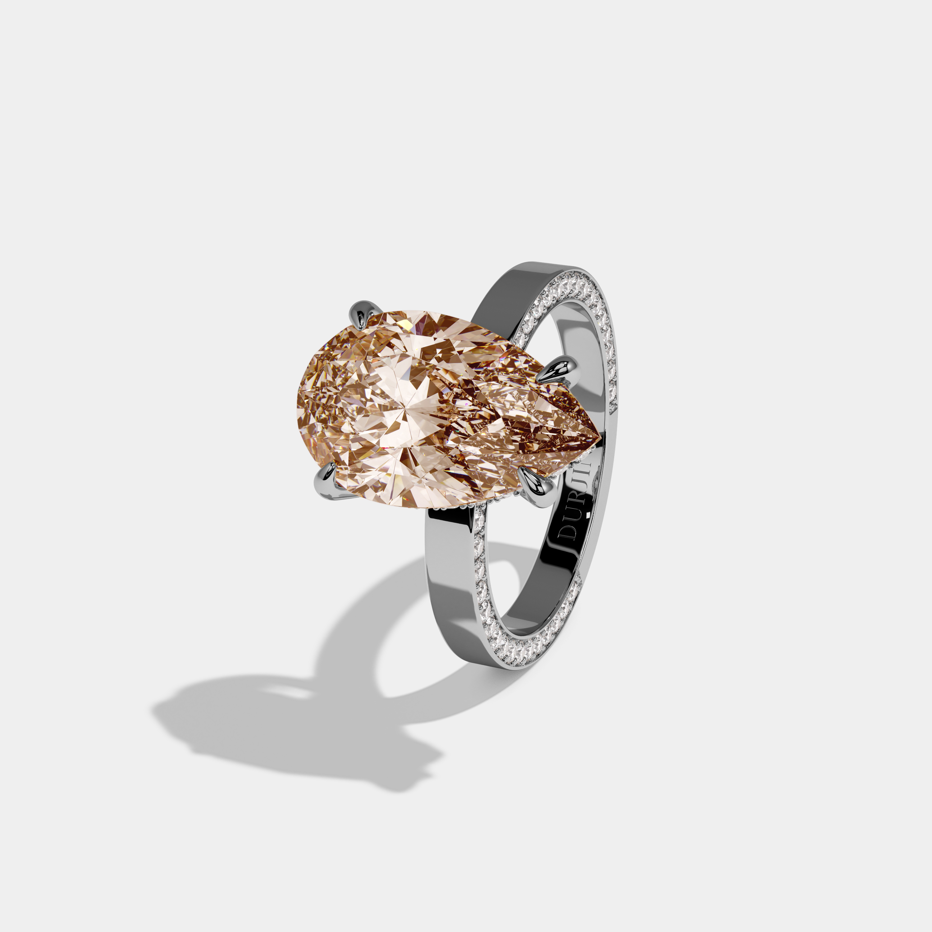 Beatrice Fancy Champagne Brown Pear Cut Diamond Hidden Band Engagement Ring 6ct 18K White Gold
