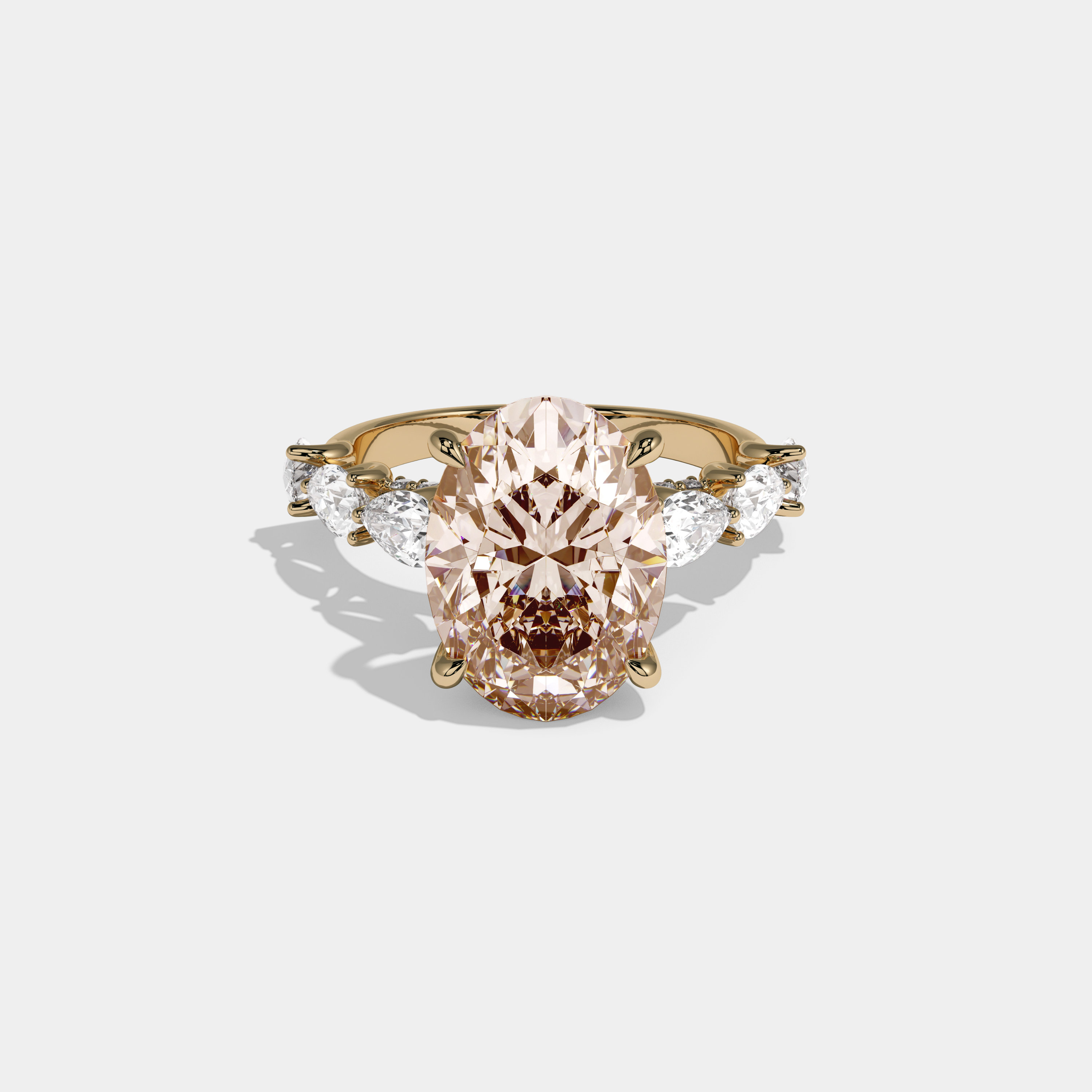 Louise Fancy Champagne Brown Oval Cut Diamond Band With Pear Cuts Engagement Ring 6ct 18K Yellow Gold