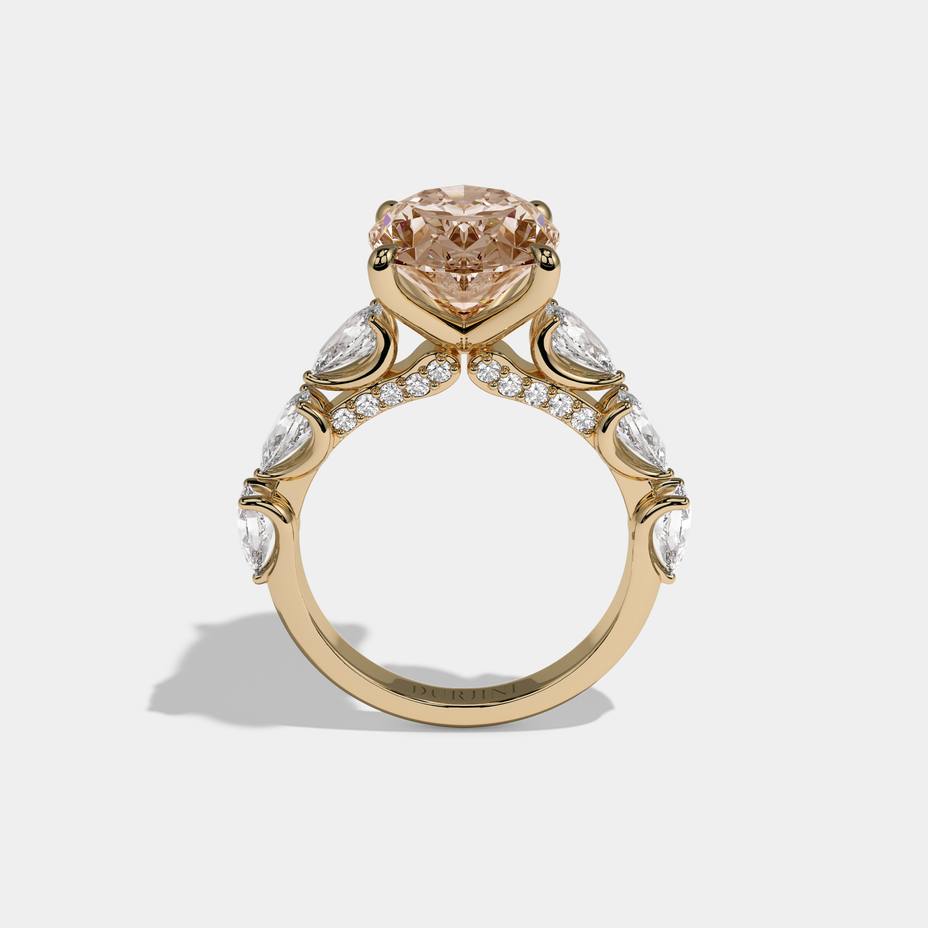 Louise Fancy Champagne Brown Oval Cut Diamond Band With Pear Cuts Engagement Ring 6ct 18K Yellow Gold