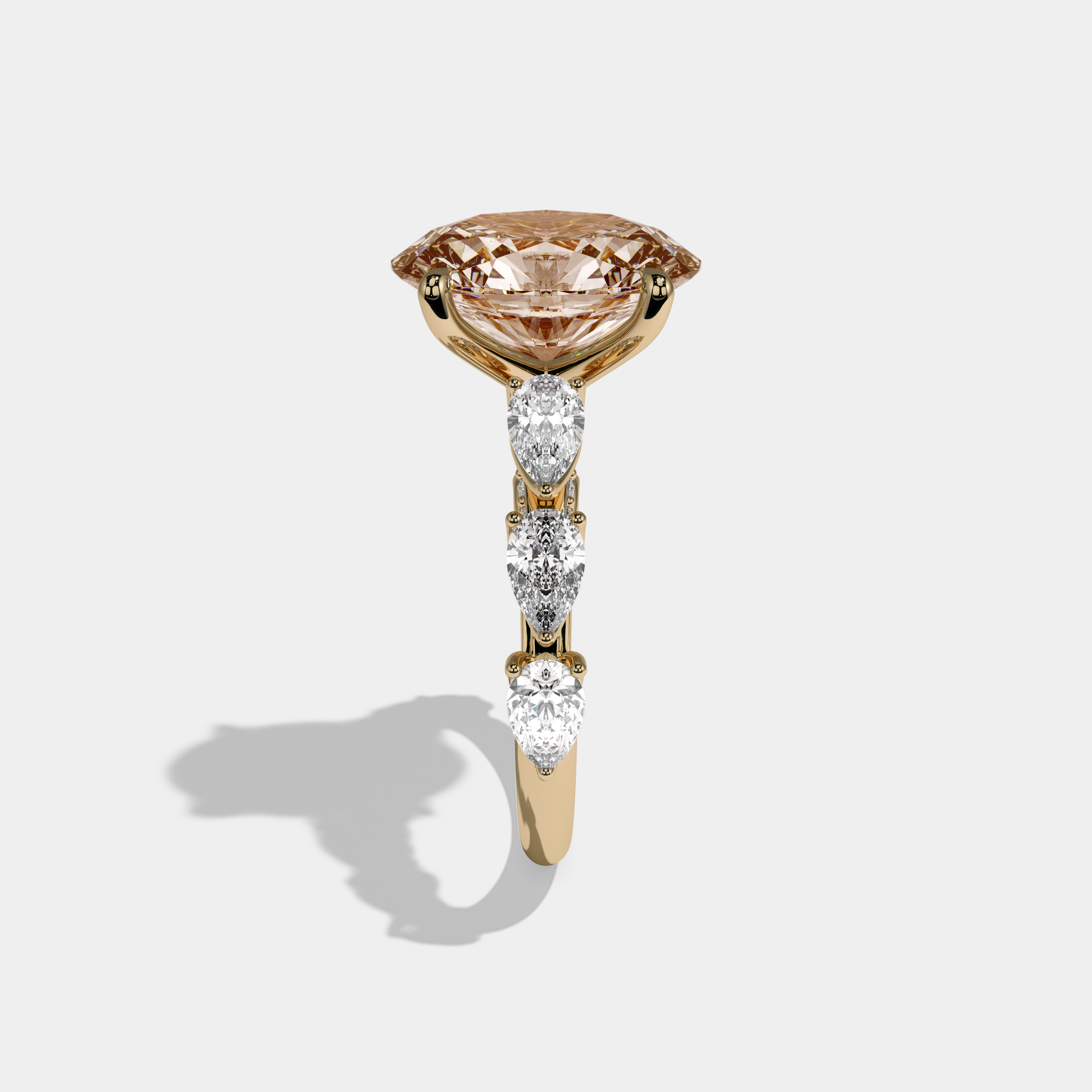 Louise Fancy Champagne Brown Oval Cut Diamond Band With Pear Cuts Engagement Ring 6ct 18K Yellow Gold