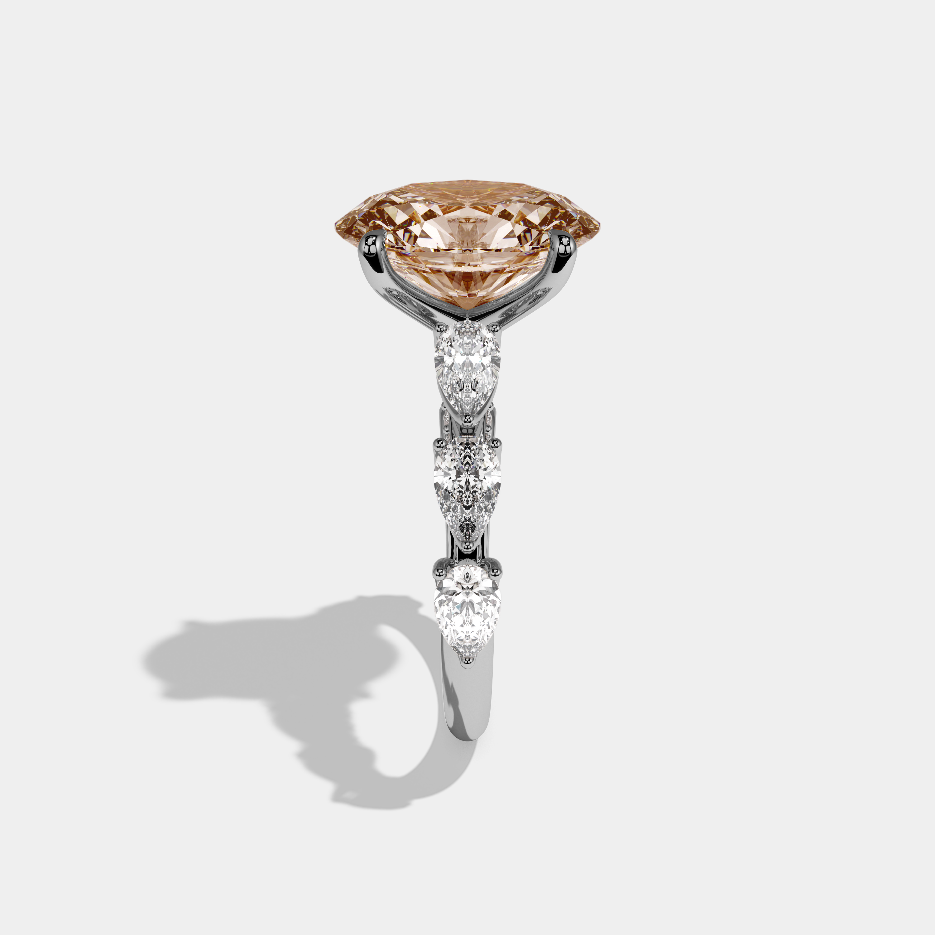 Beatrice Fancy Champagne Brown Oval Cut Diamond Band With Pear Cuts Engagement Ring 6ct 18K White Gold