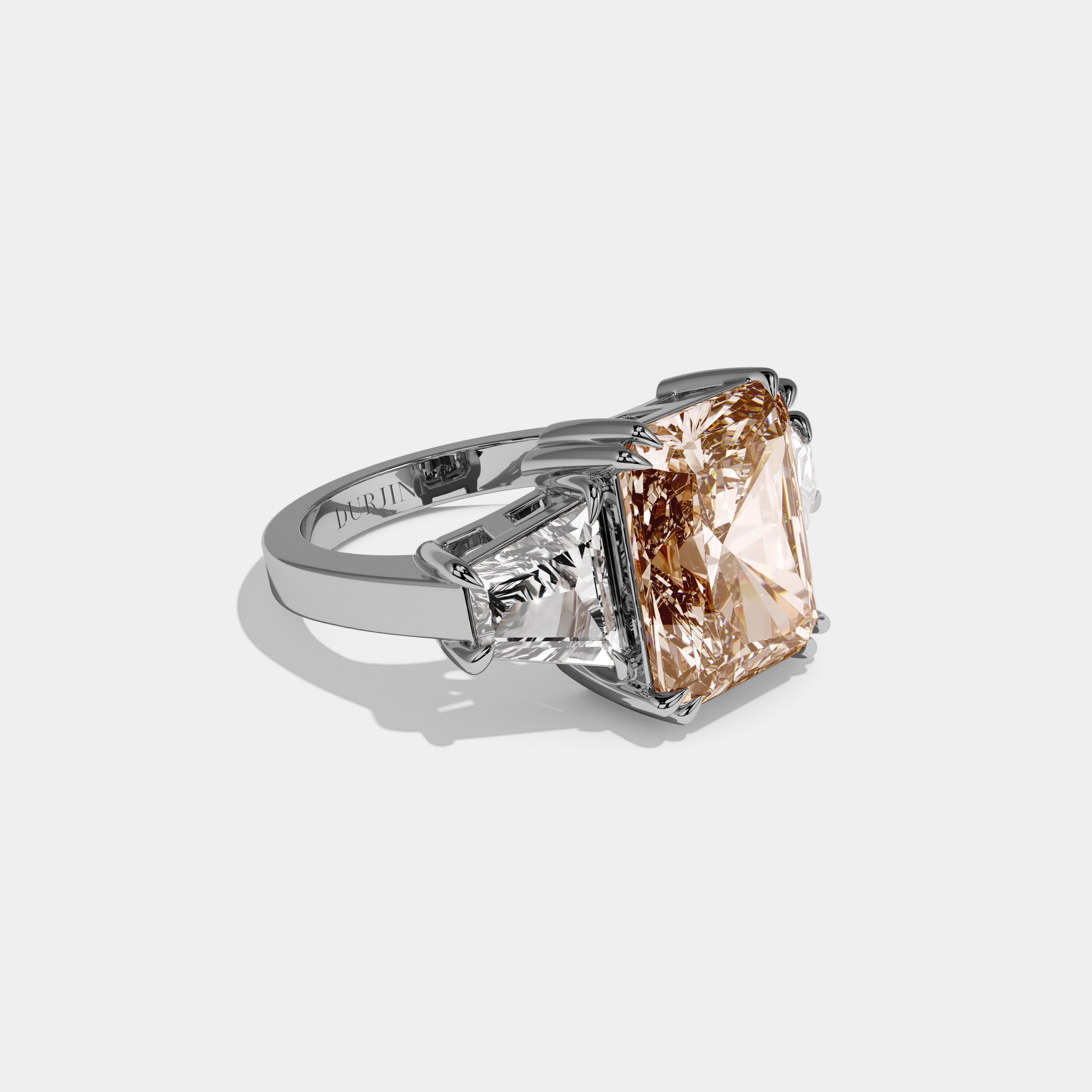 Catherine Fancy Champagne Brown Radiant Cut Diamond Plain Band With Trapezoid Sides Engagement Ring 7ct 18K White Gold