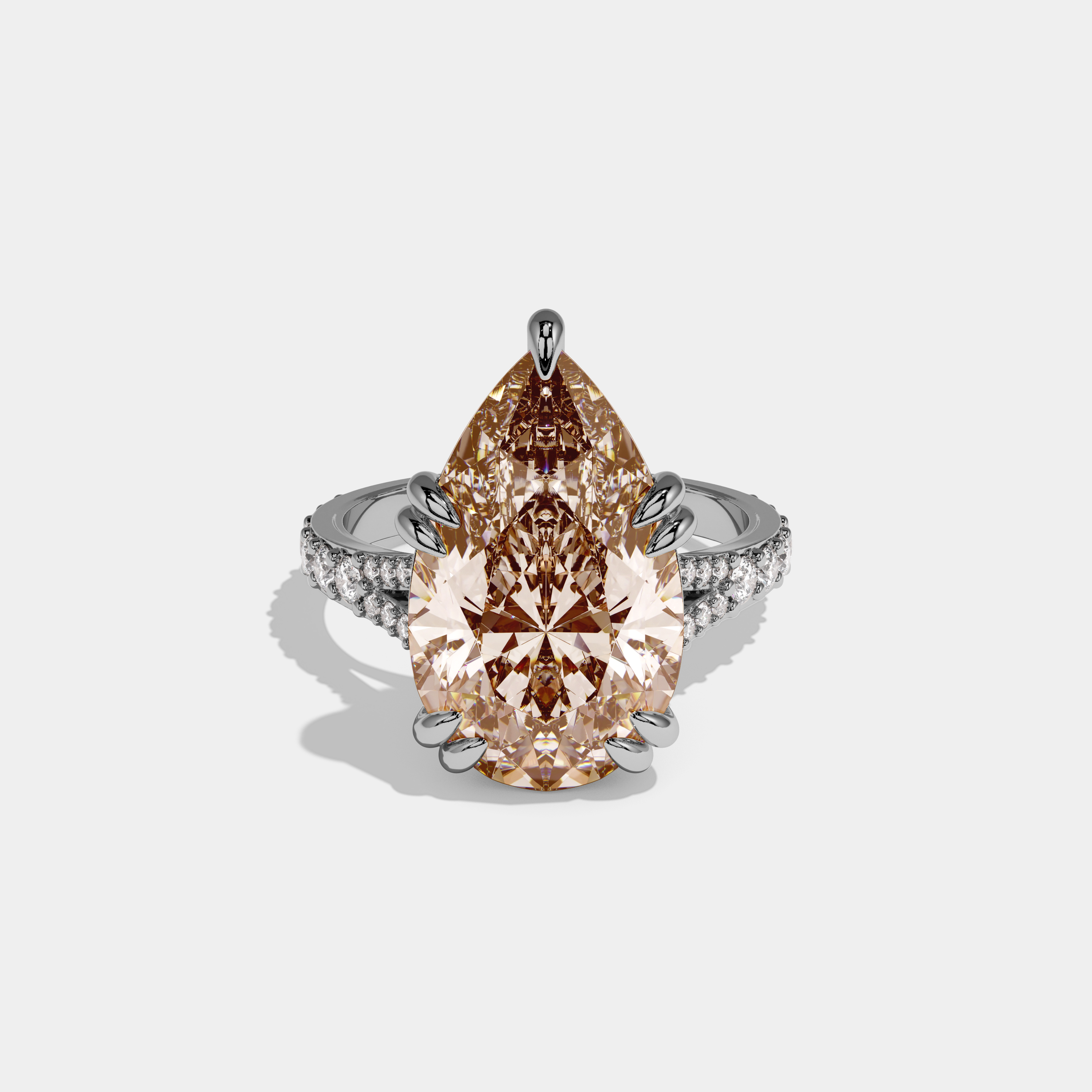 Catherine Fancy Champagne Brown Pear Brilliant Cut Diamond Band Engagement Ring 8ct 18K White Gold