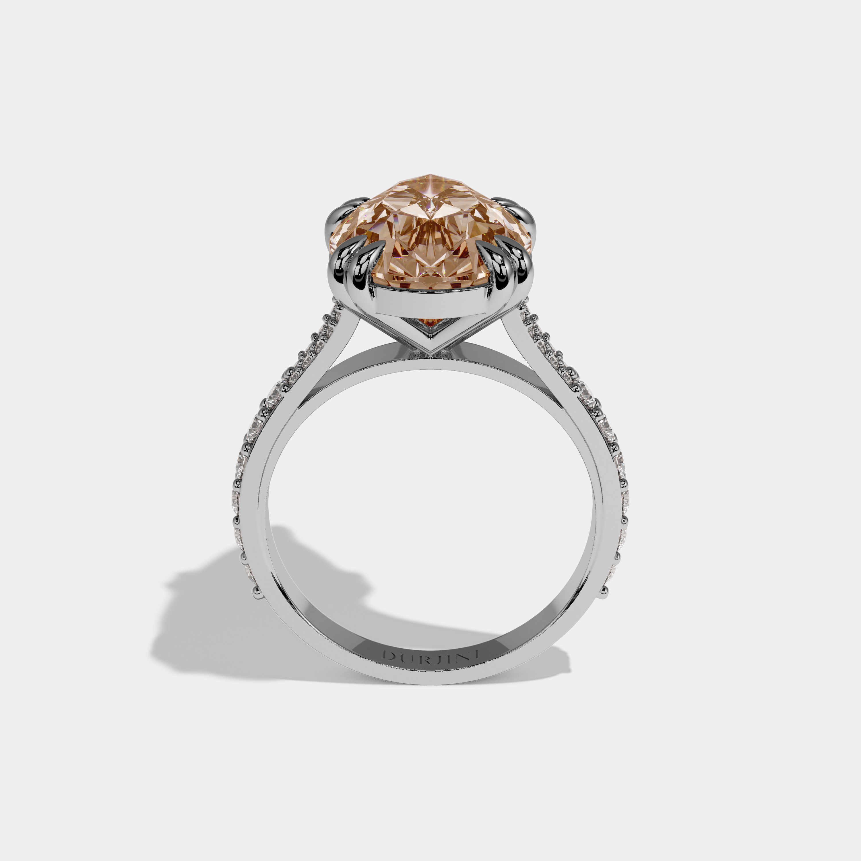 Catherine Fancy Champagne Brown Pear Brilliant Cut Diamond Band Engagement Ring 8ct 18K White Gold