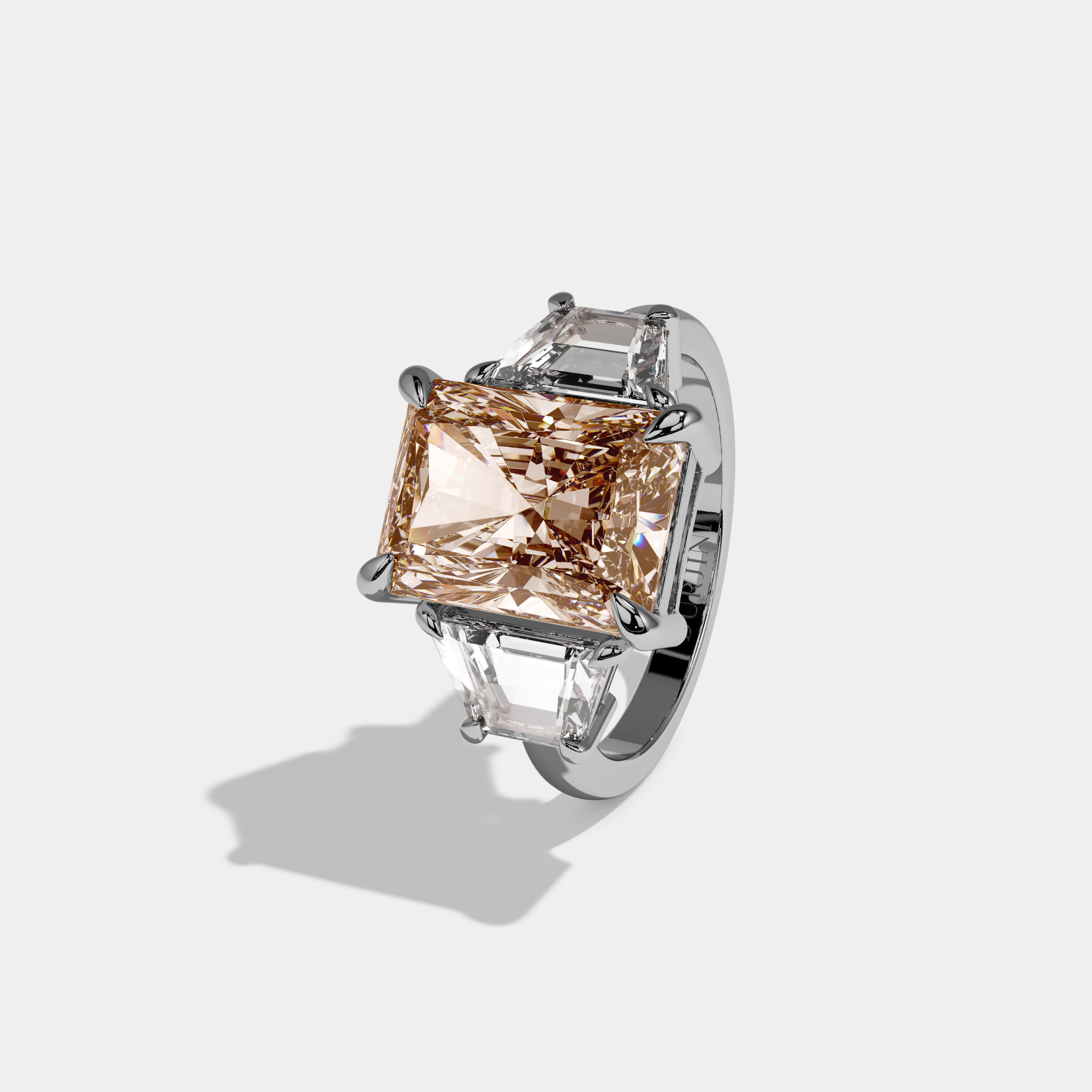 Eugenie Fancy Champagne Brown Radiant Cut Diamond Plain Band With Step Cut Sides Engagement Ring 8ct 18K White Gold