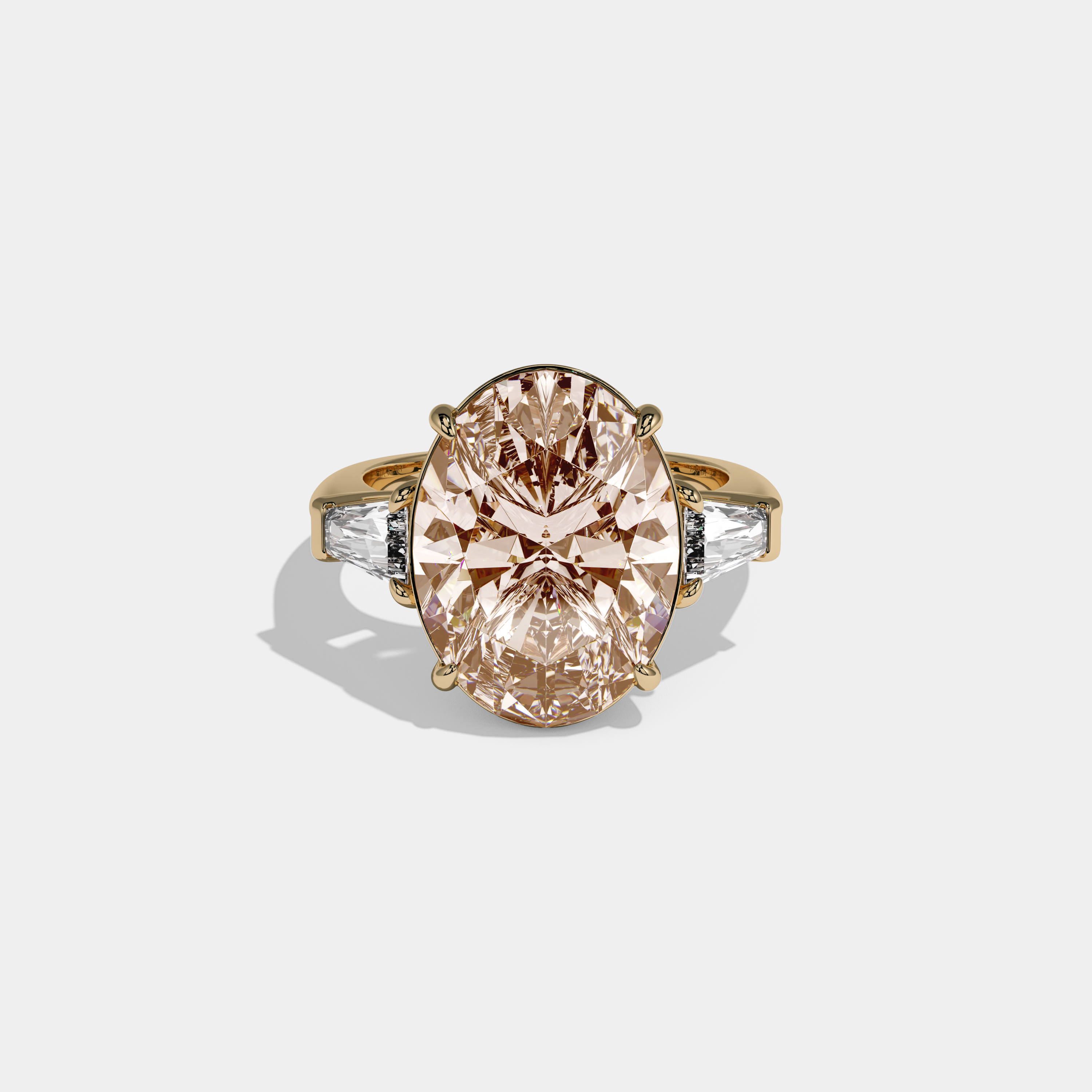 Augusta Fancy Champagne Brown Oval Cut Diamond Plain Band With Tapered Baguette Cut Sides Engagement Ring 8ct 18K Yellow Gold
