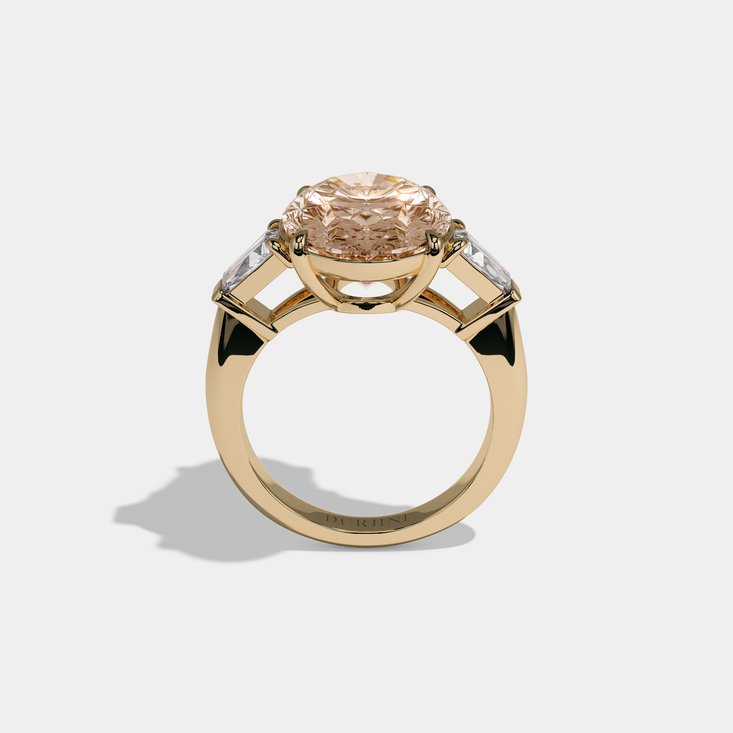 Augusta Fancy Champagne Brown Oval Cut Diamond Plain Band With Tapered Baguette Cut Sides Engagement Ring 8ct 18K Yellow Gold