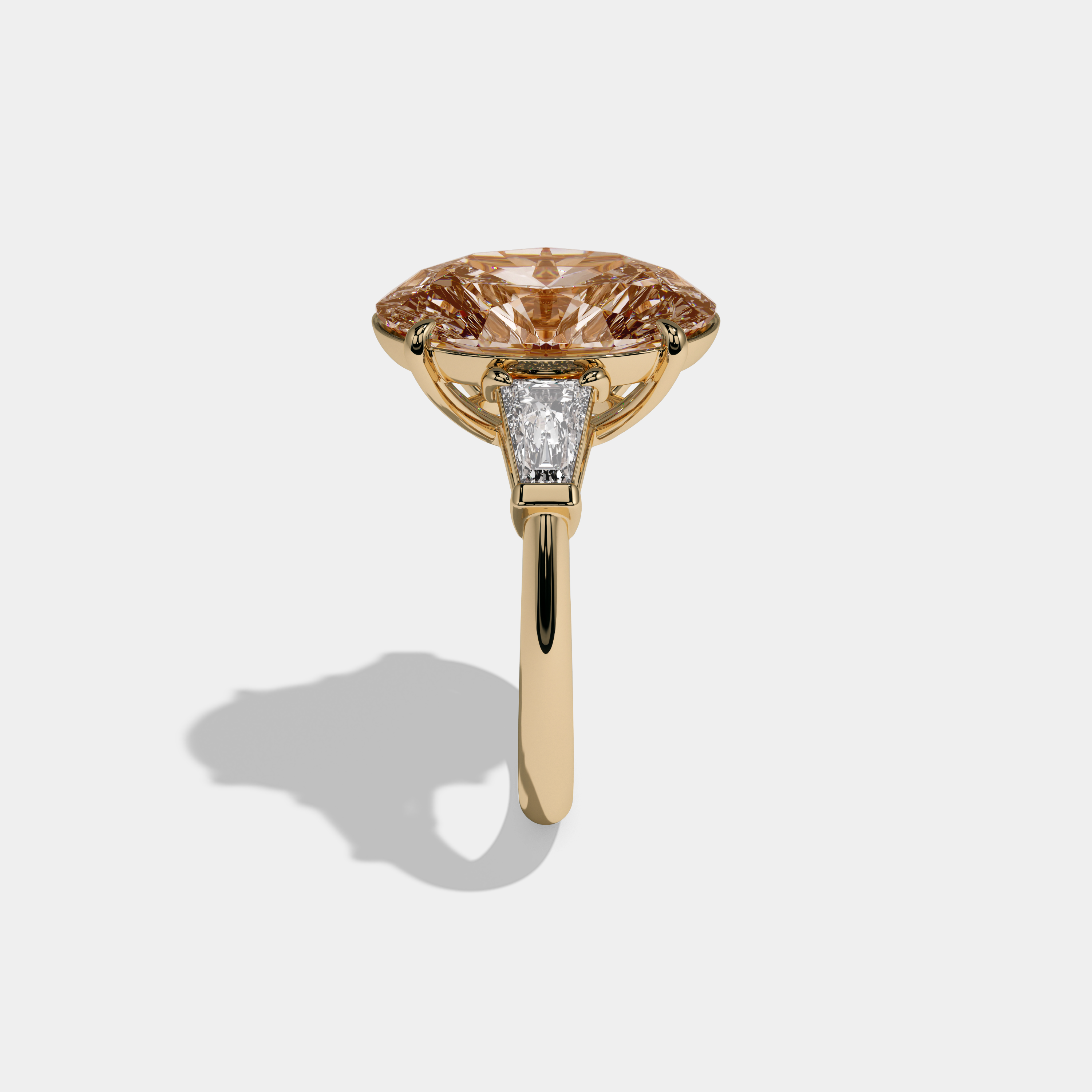 Augusta Fancy Champagne Brown Oval Cut Diamond Plain Band With Tapered Baguette Cut Sides Engagement Ring 8ct 18K Yellow Gold