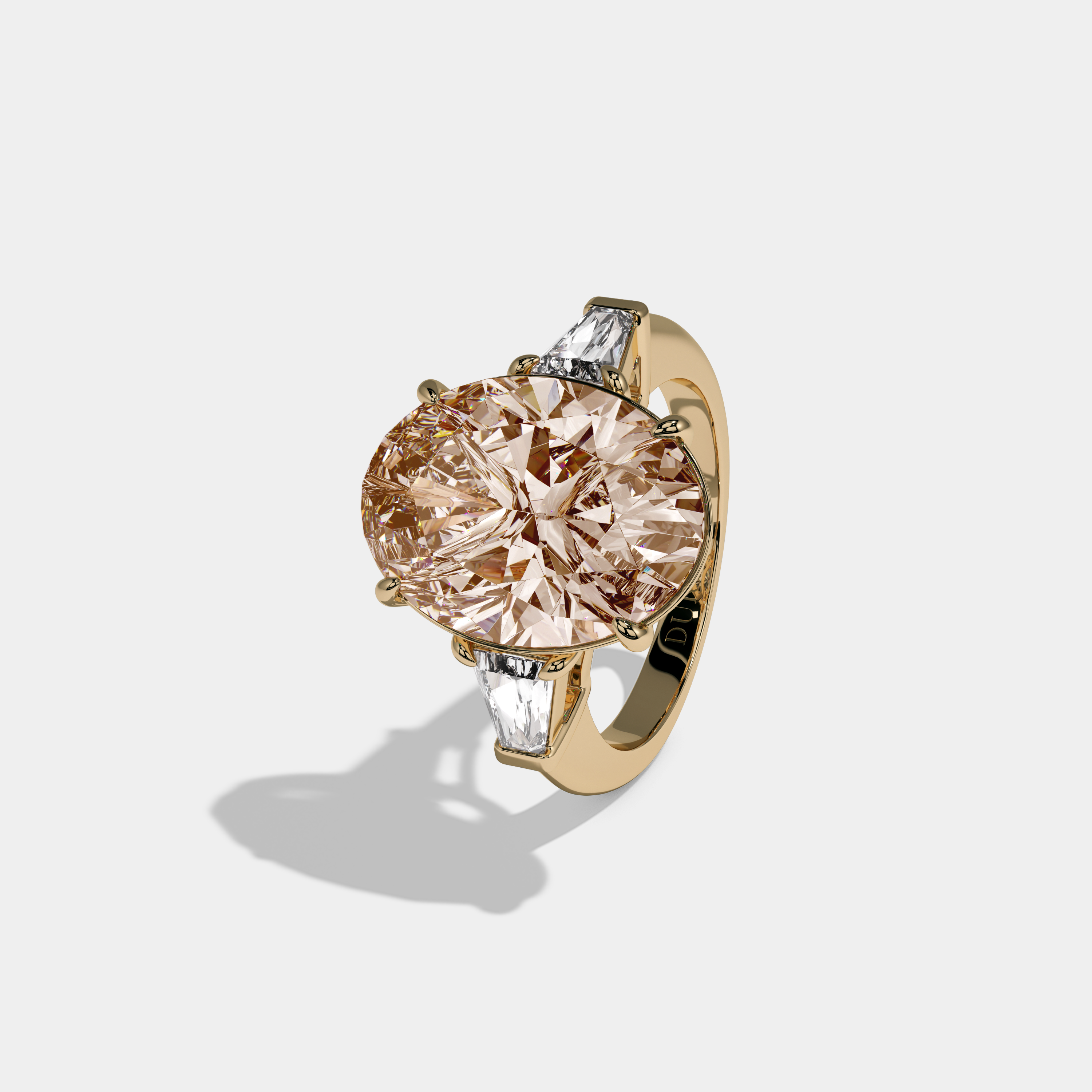 Augusta Fancy Champagne Brown Oval Cut Diamond Plain Band With Tapered Baguette Cut Sides Engagement Ring 8ct 18K Yellow Gold