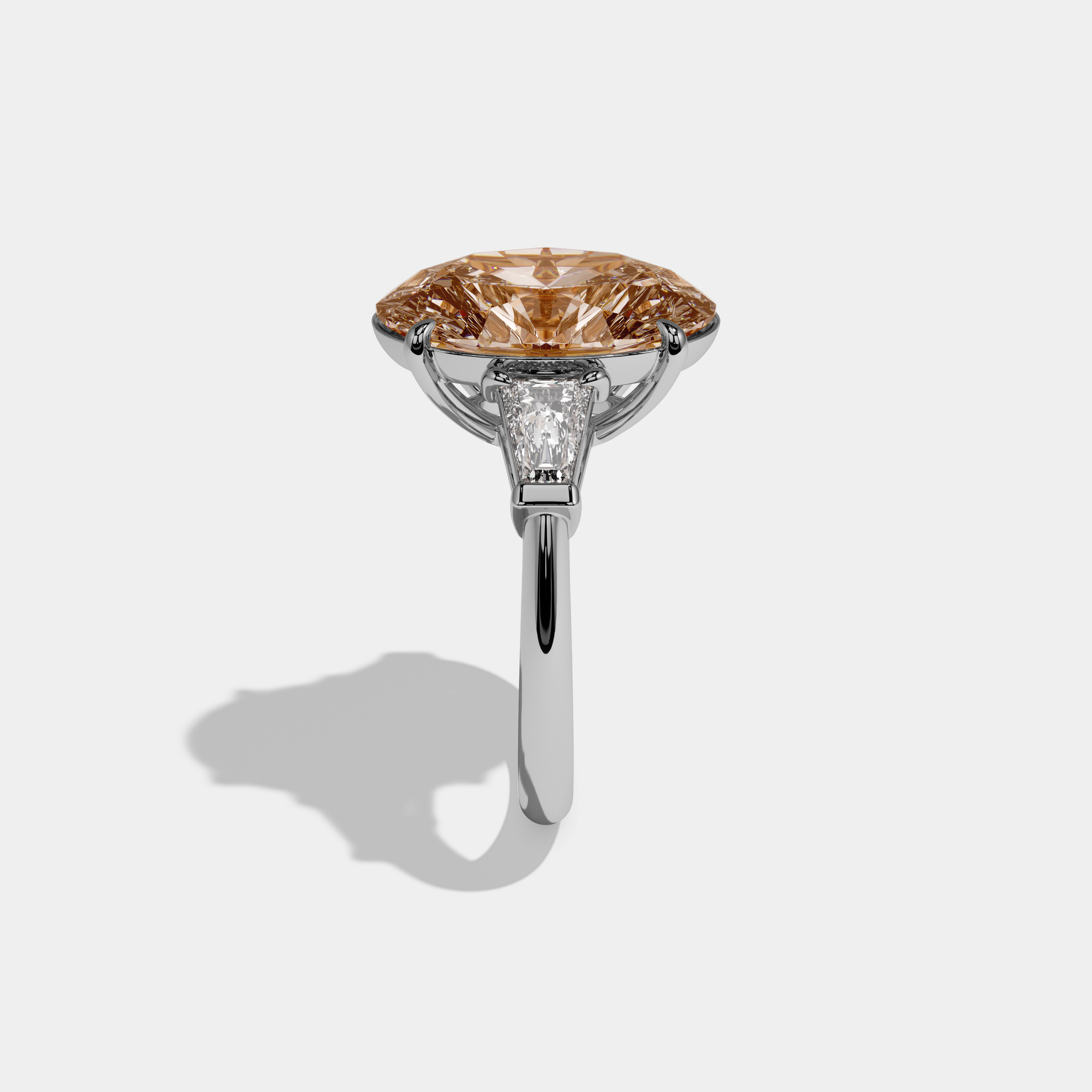 Margaret Fancy Champagne Brown Oval Cut Diamond Plain Band With Tapered Baguette Cut Sides Engagement Ring 8ct 18K White Gold