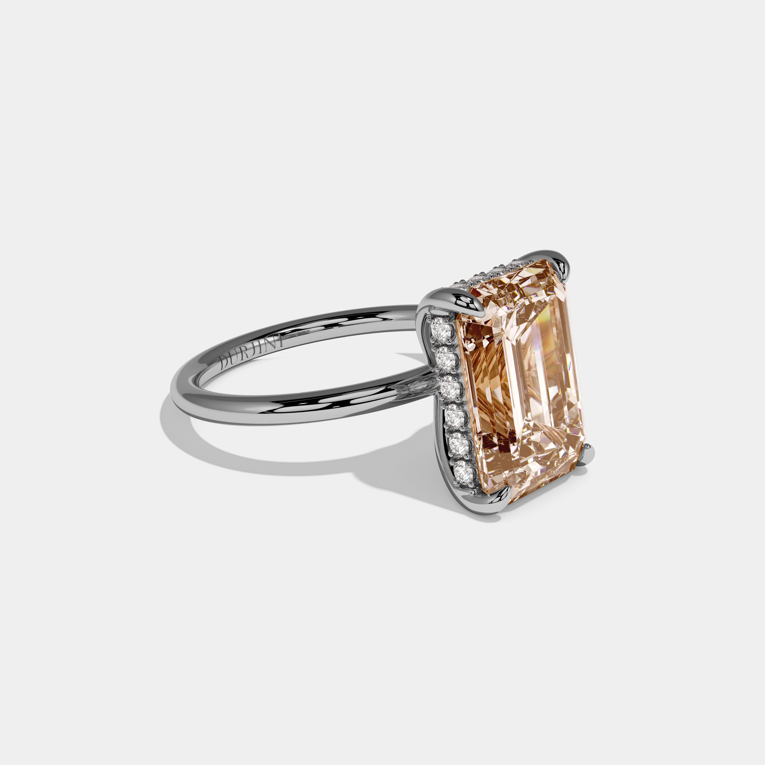 Augusta Fancy Champagne Brown Emerald Brilliant Cut Diamond Plain Band With Hidden Halo 6.5ct 18K White Gold