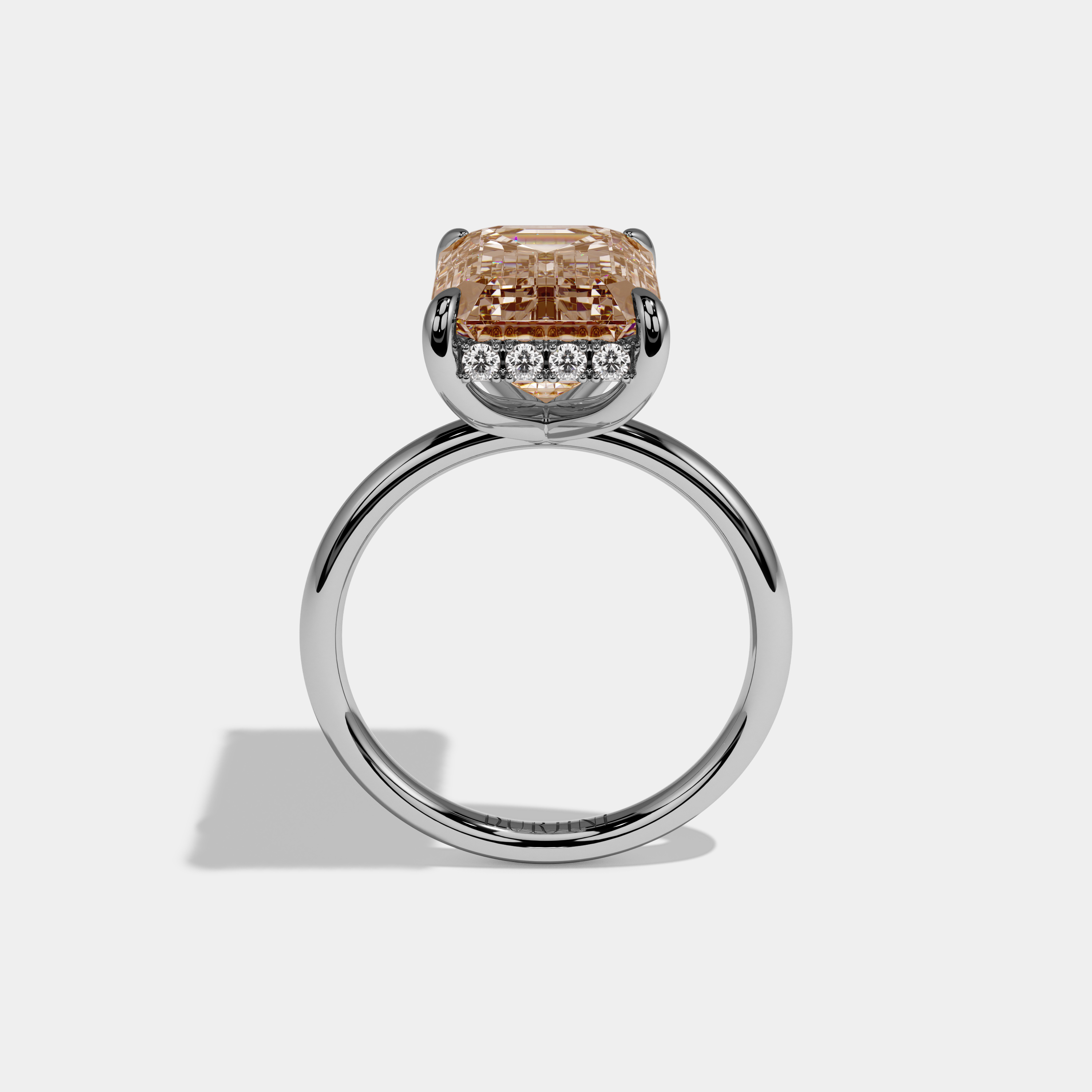 Augusta Fancy Champagne Brown Emerald Brilliant Cut Diamond Plain Band With Hidden Halo 6.5ct 18K White Gold