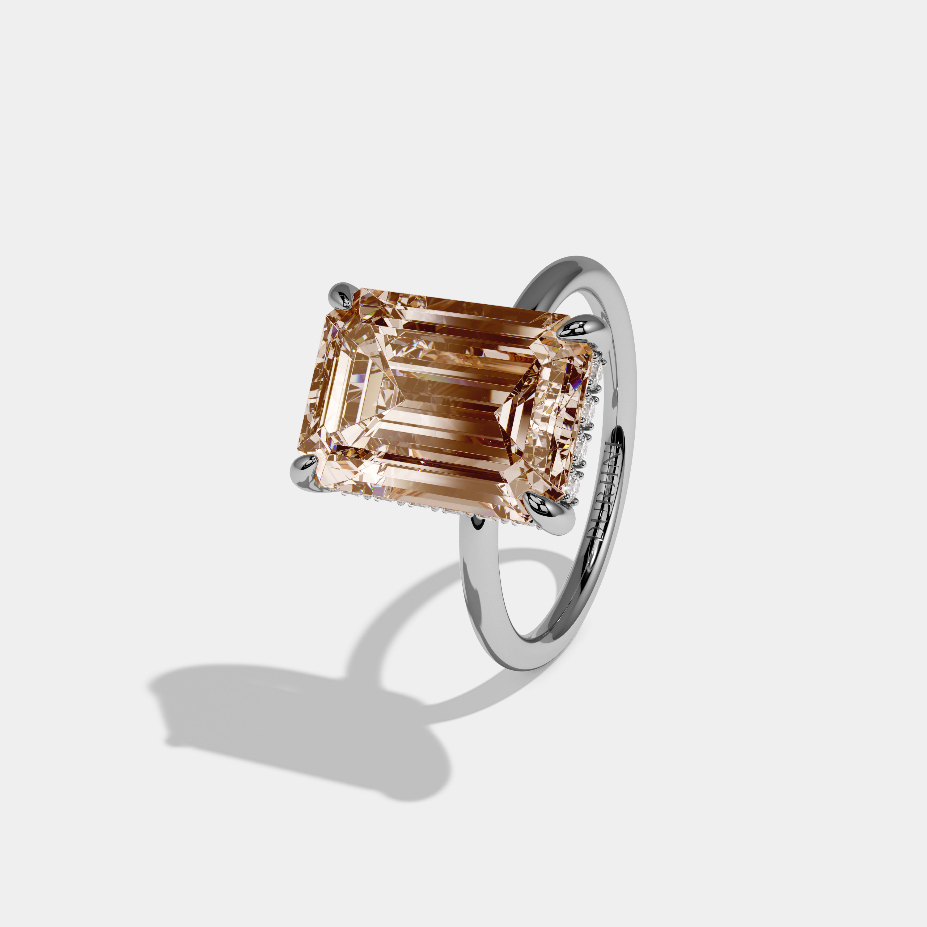 Augusta Fancy Champagne Brown Emerald Brilliant Cut Diamond Plain Band With Hidden Halo 6.5ct 18K White Gold