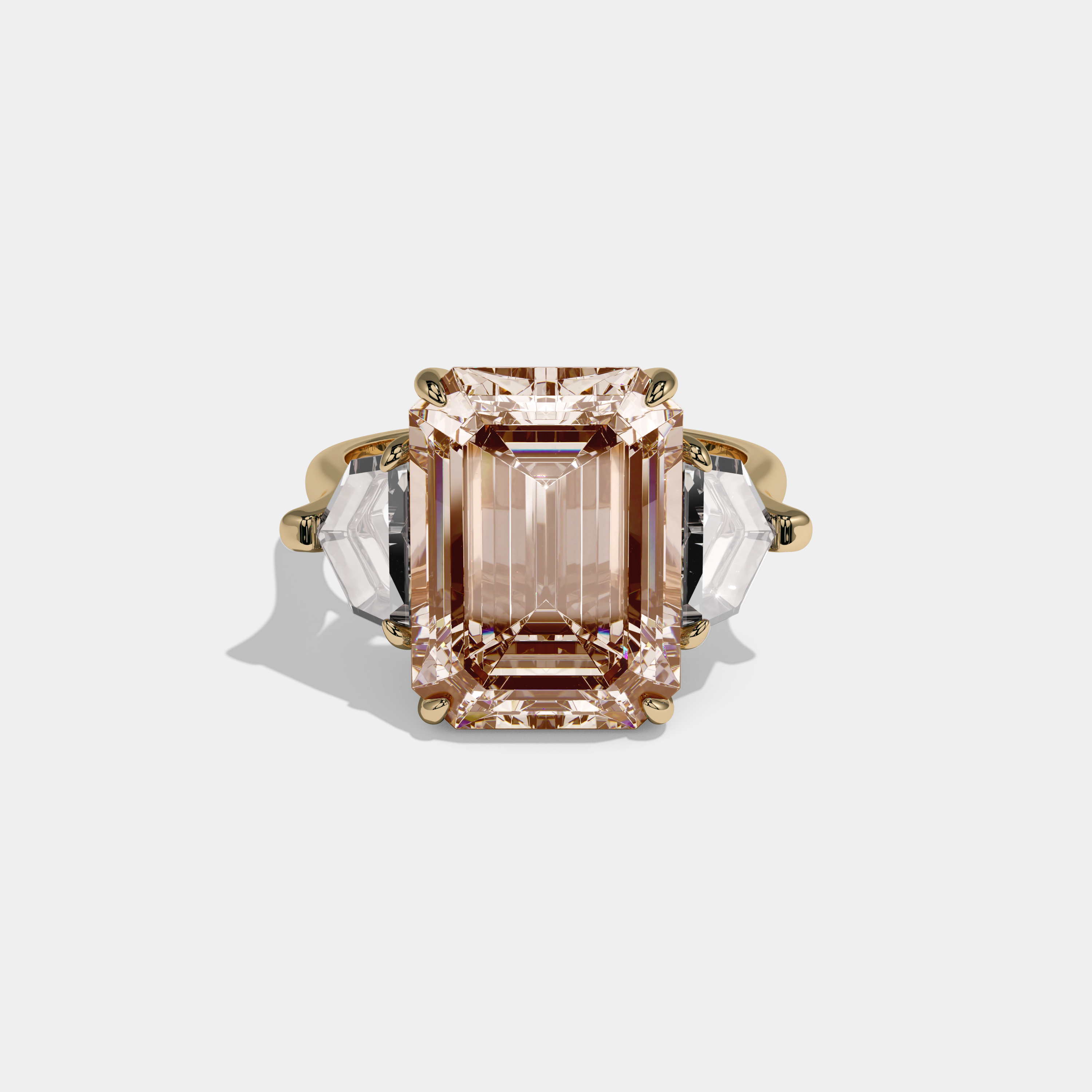 Louisa Fancy Champagne Brown Emerald Cut Diamond Plain Band Engagement Ring With Pentagon Sides 9ct 18K Yellow Gold