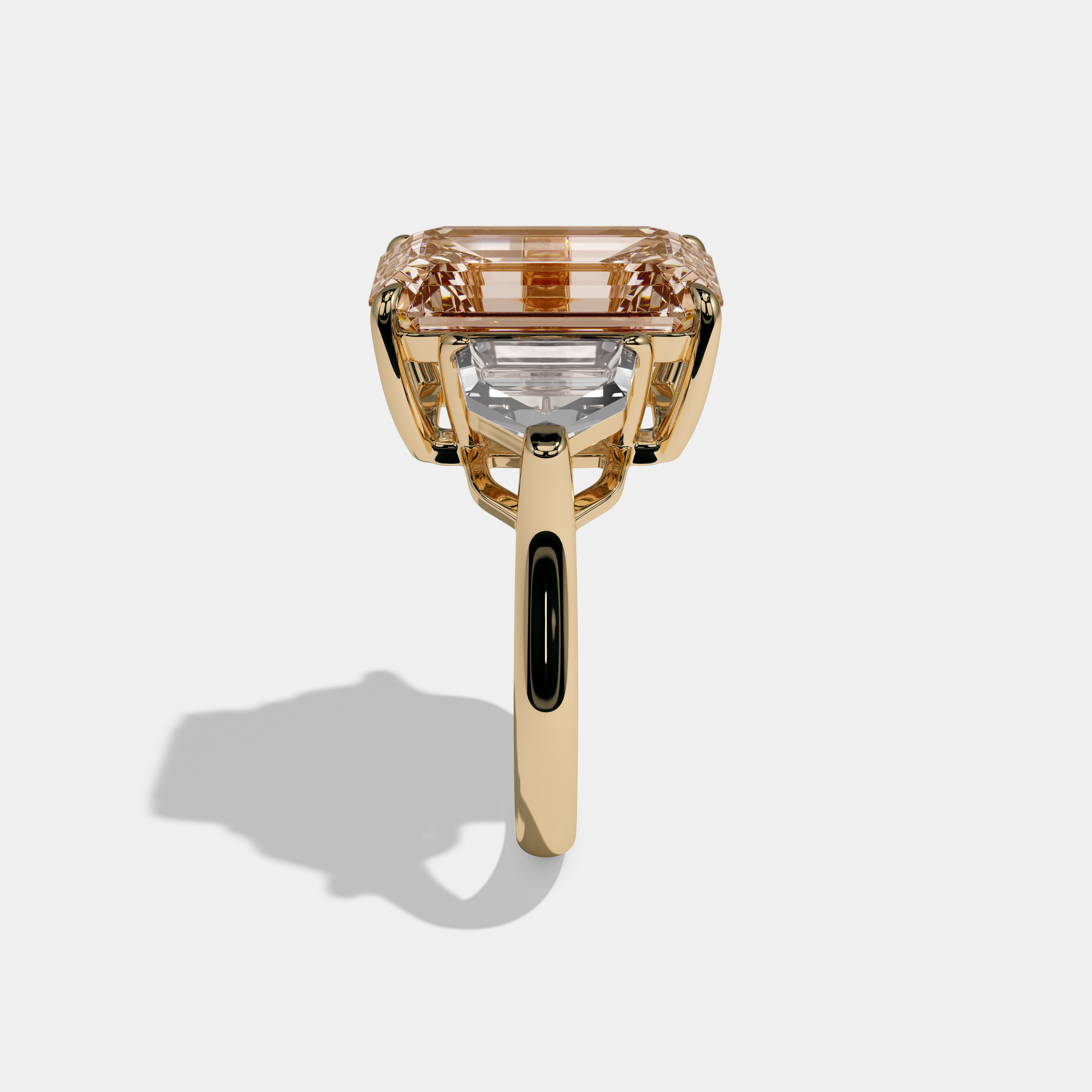 Louisa Fancy Champagne Brown Emerald Cut Diamond Plain Band Engagement Ring With Pentagon Sides 9ct 18K Yellow Gold