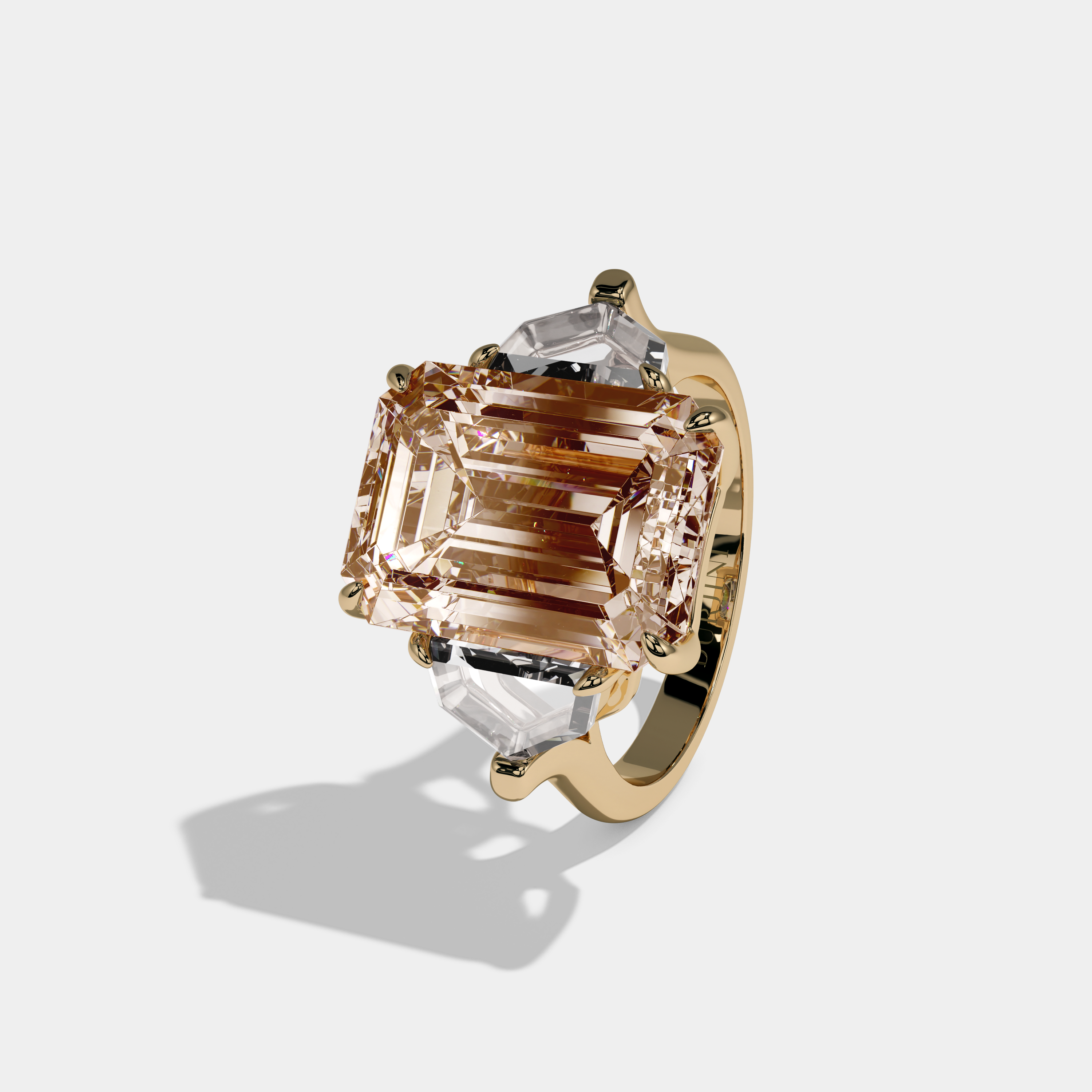Louisa Fancy Champagne Brown Emerald Cut Diamond Plain Band Engagement Ring With Pentagon Sides 9ct 18K Yellow Gold