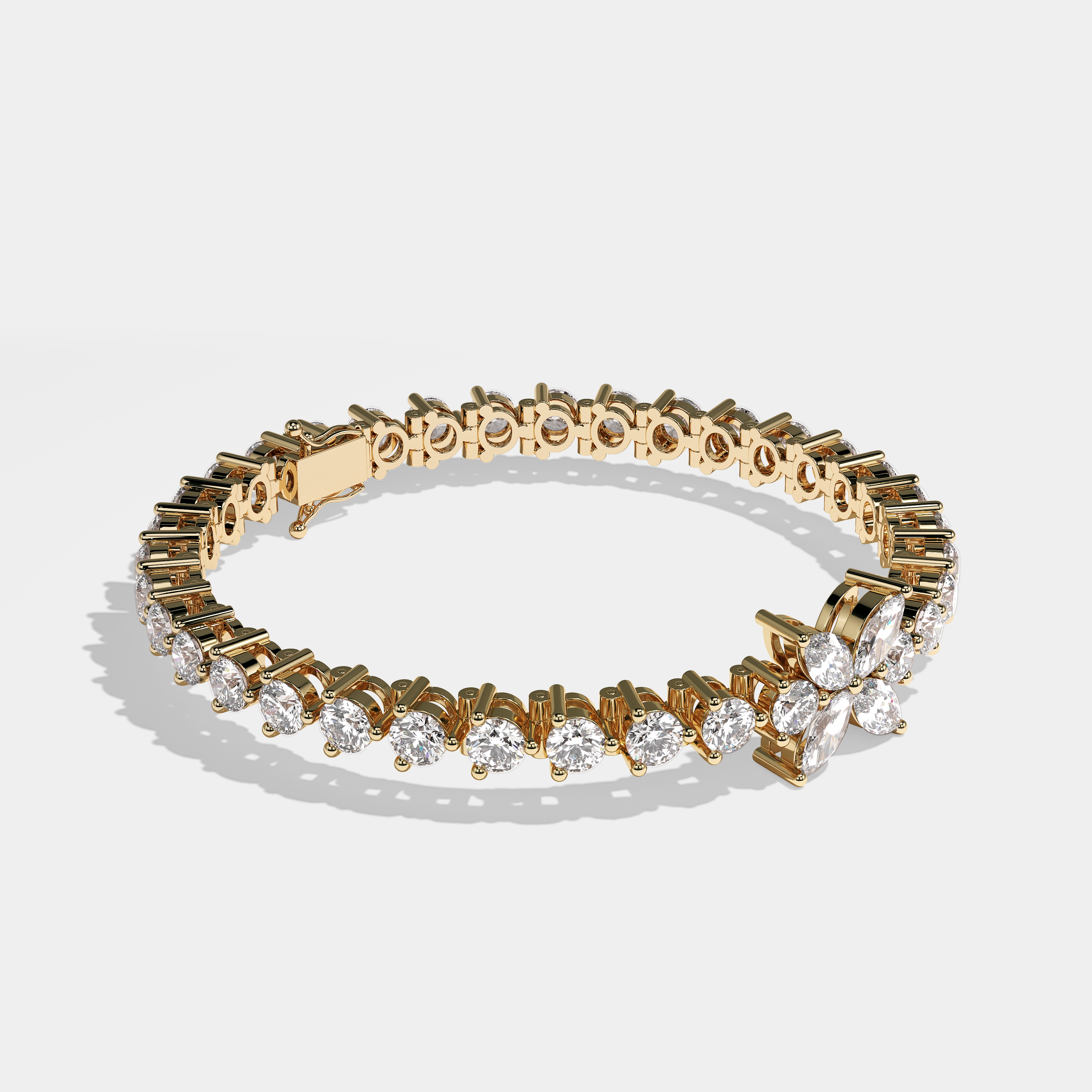 Durjini Tennis round brilliant diamond 3MM bracelet in 18K yellow gold by Kurbãni Durjini, side view