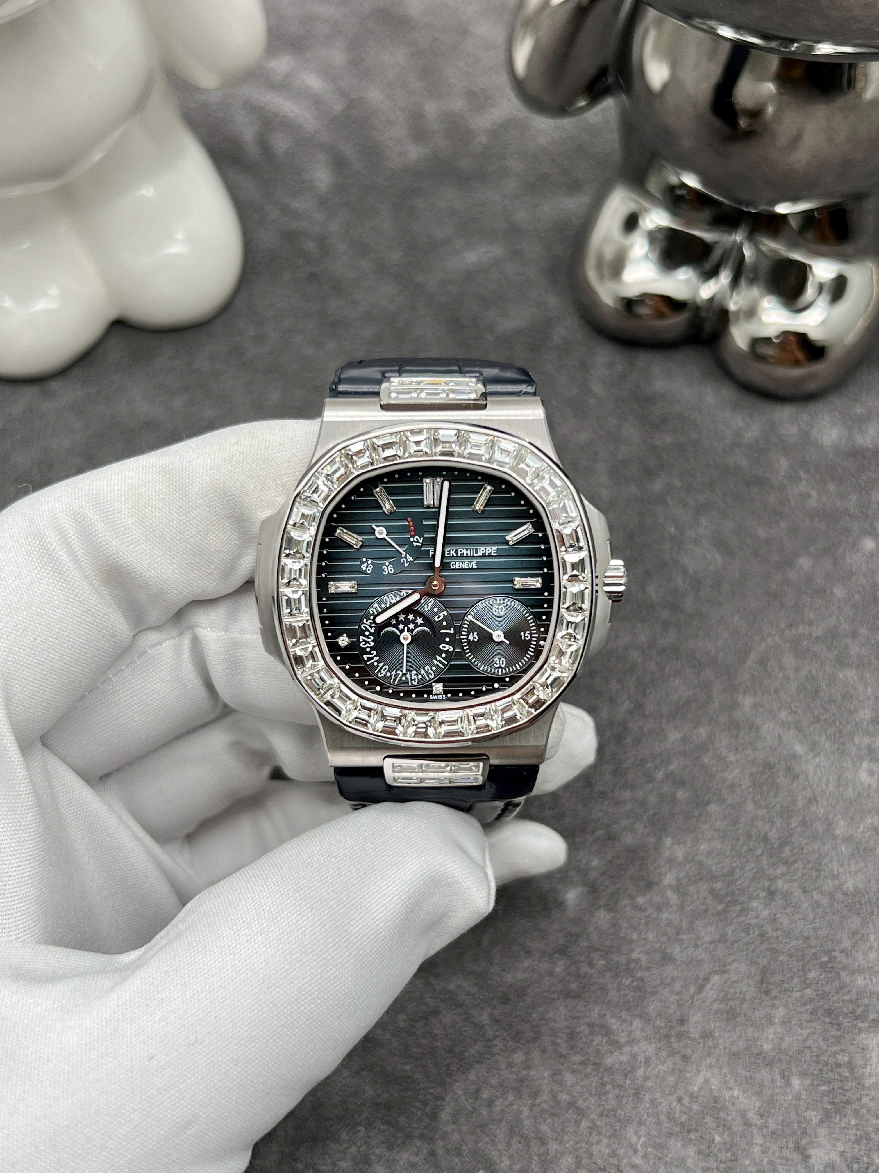 Patek Philippe Nautilus Blue Dial Diamond Bezel