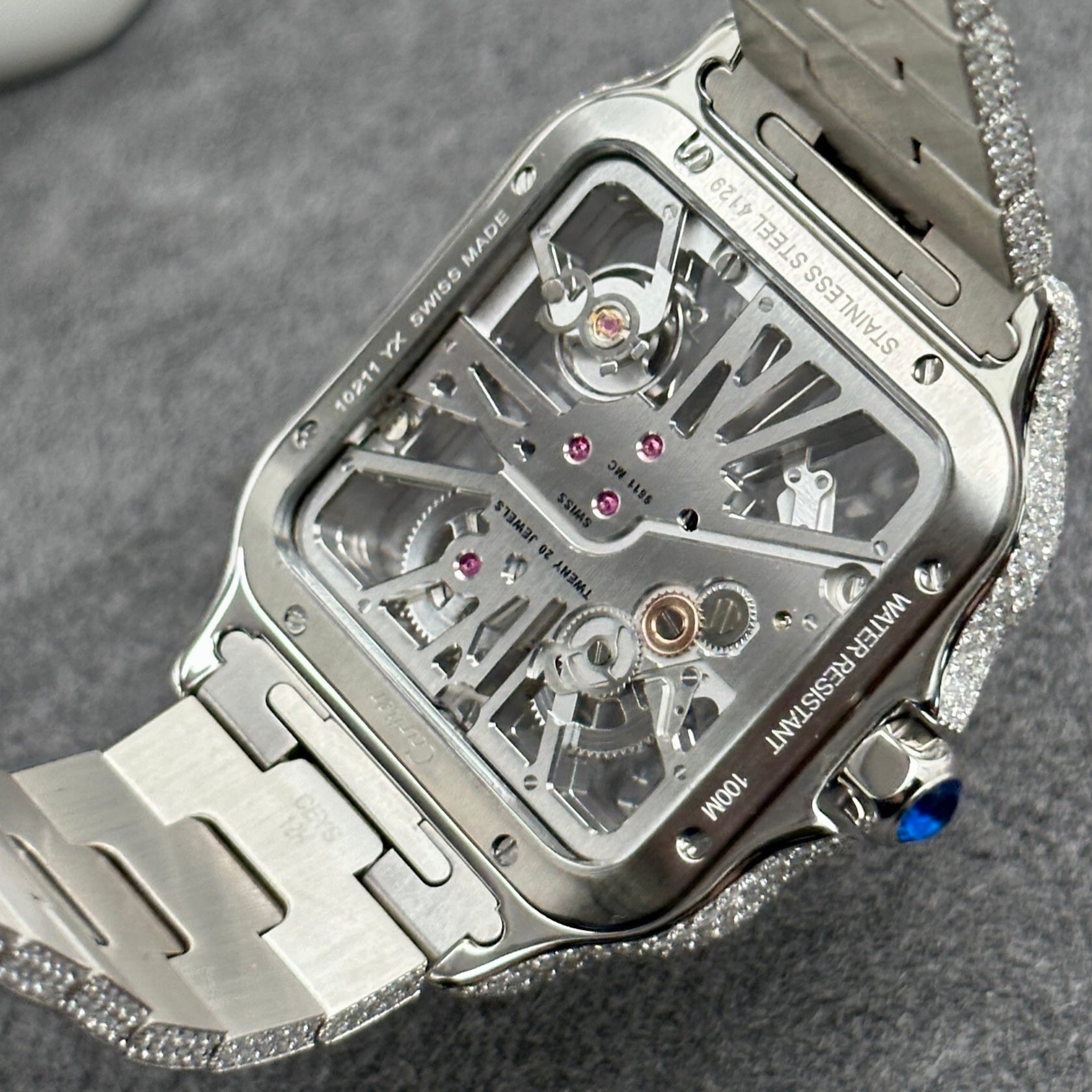 Santos De Cartier Skeleton Dial Stainless Steel Men's Watch WHSA0015