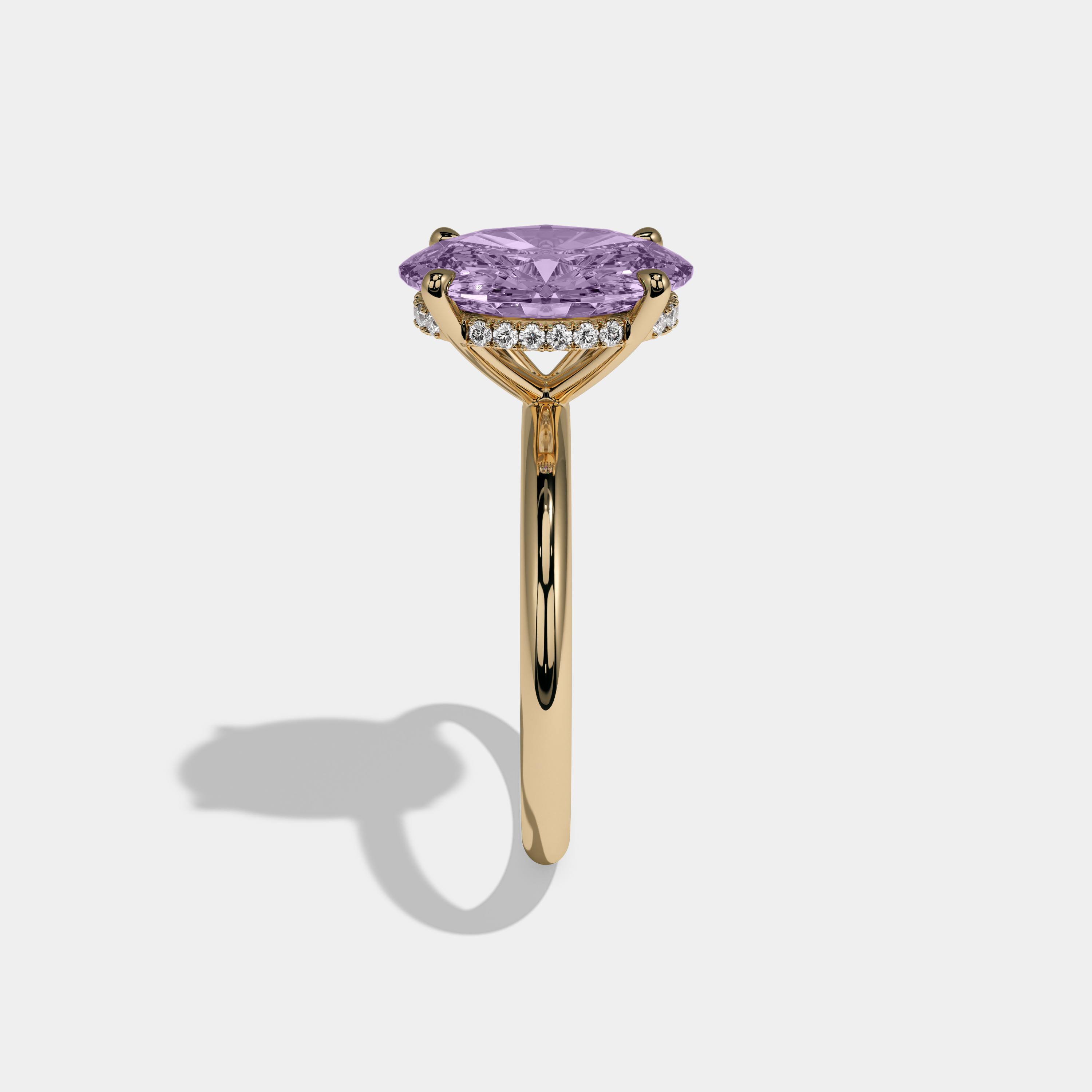 Eugenie Fancy Purple Oval Cut Diamond Plain Band Engagement Ring 6.5ct 18K Yellow Gold