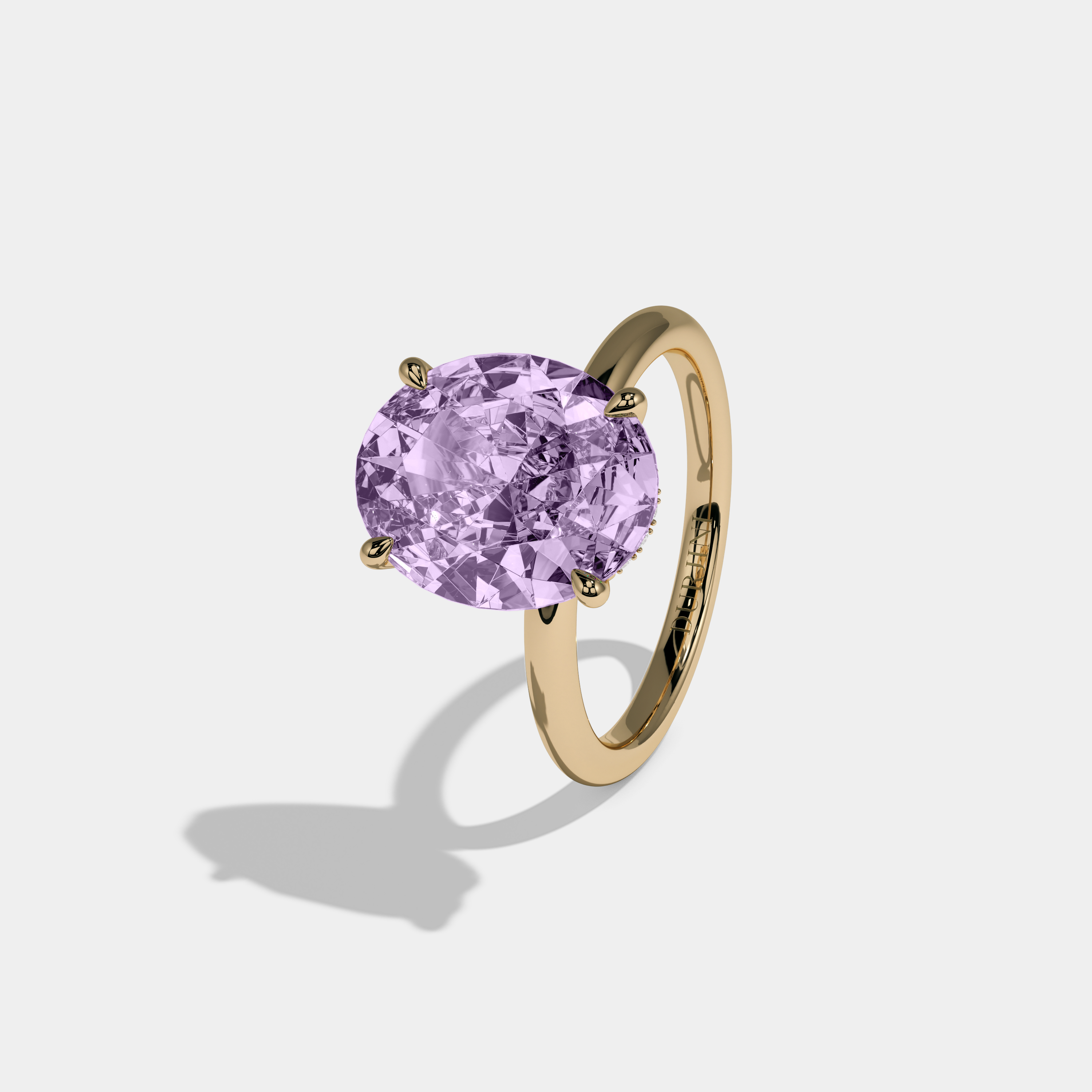 Eugenie Fancy Purple Oval Cut Diamond Plain Band Engagement Ring 6.5ct 18K Yellow Gold