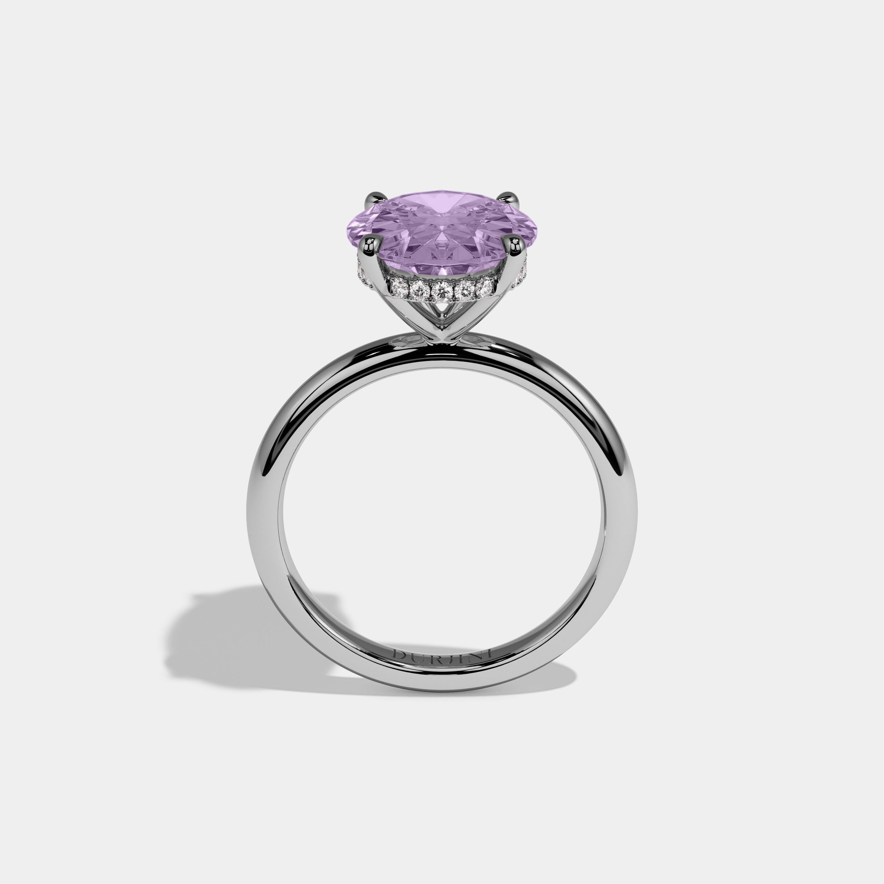 Matilda Fancy Purple Oval Cut Diamond Plain Band Engagement Ring 6.5ct 18K White Gold