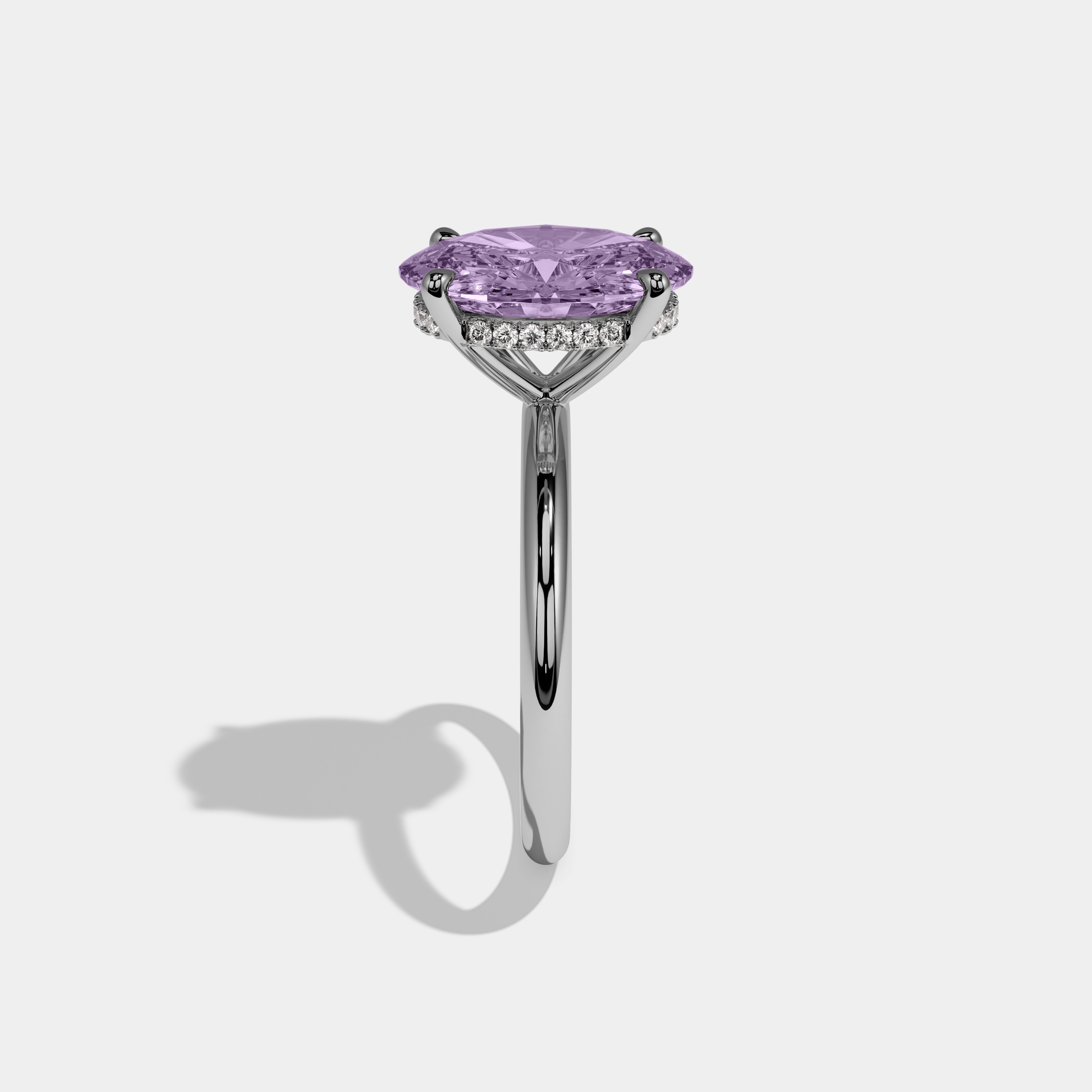 Matilda Fancy Purple Oval Cut Diamond Plain Band Engagement Ring 6.5ct 18K White Gold