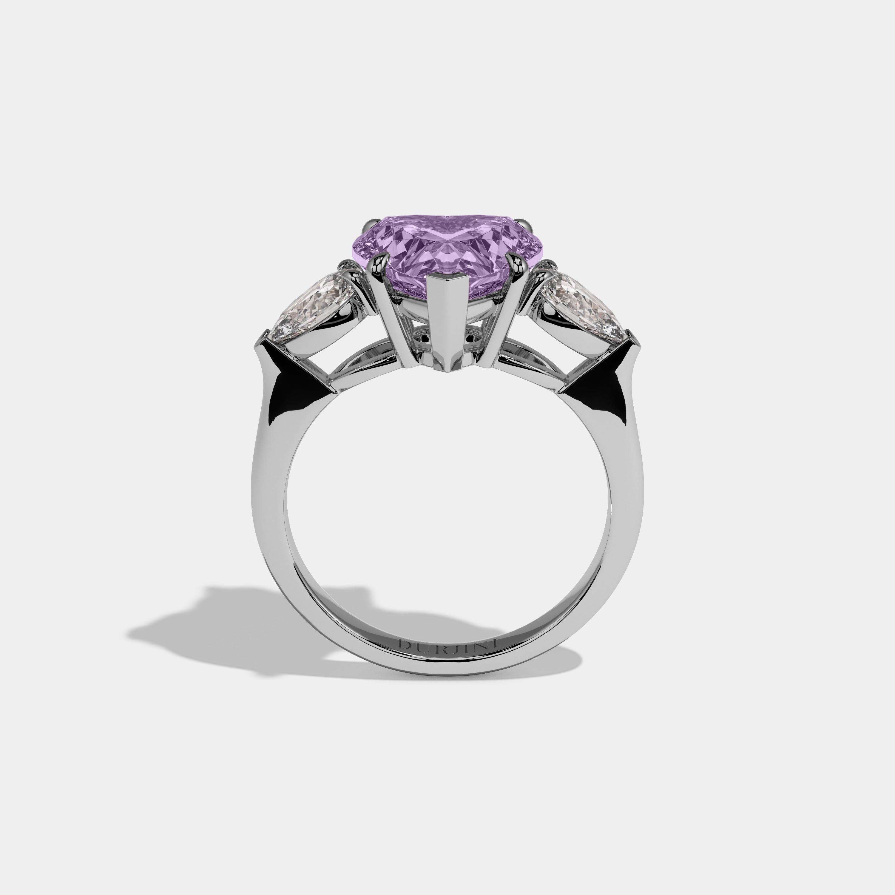 Matilda Fancy Purple Heart Cut Diamond Plain Band With Pear Cut Sides Engagement Ring 8ct 18K White Gold