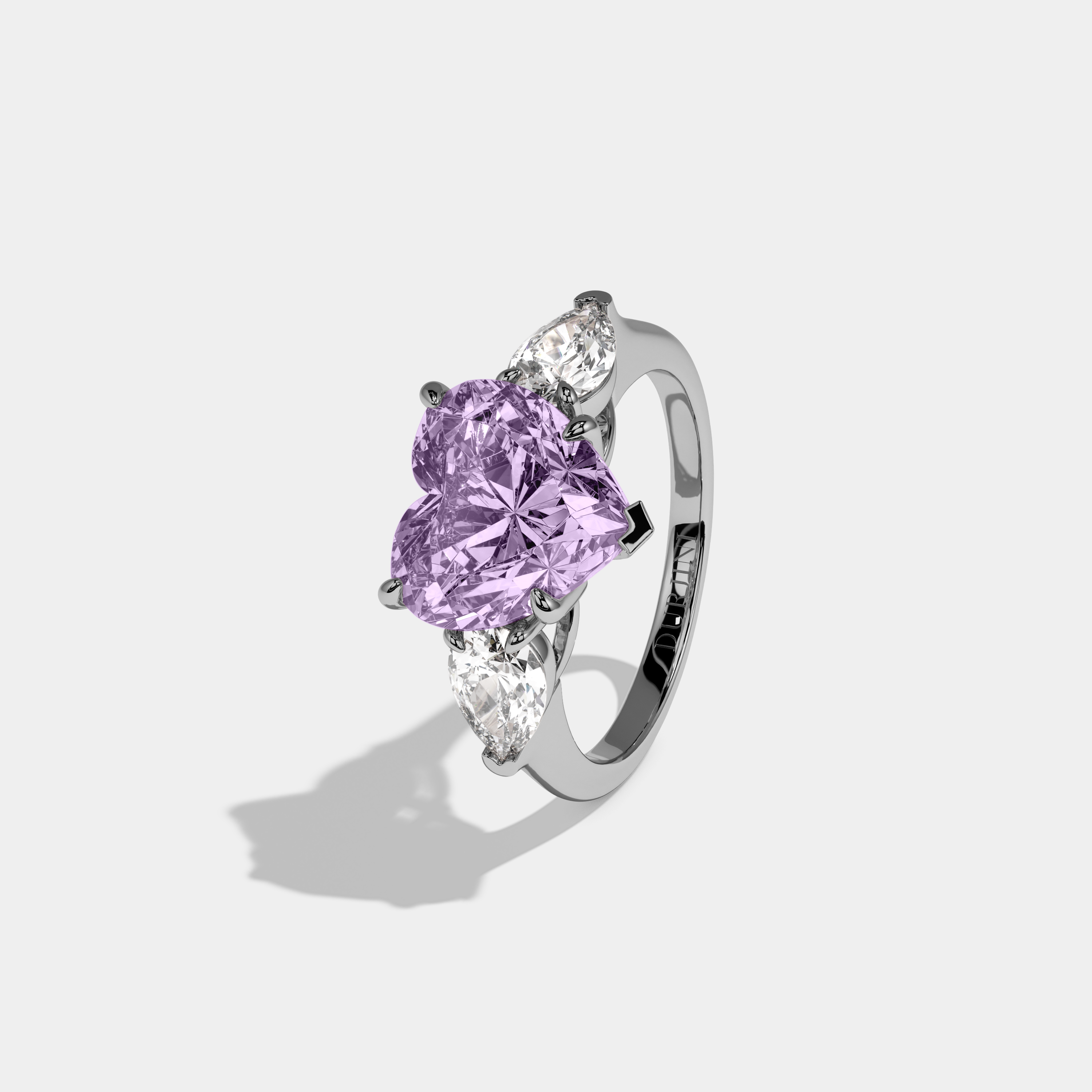 Matilda Fancy Purple Heart Cut Diamond Plain Band With Pear Cut Sides Engagement Ring 8ct 18K White Gold