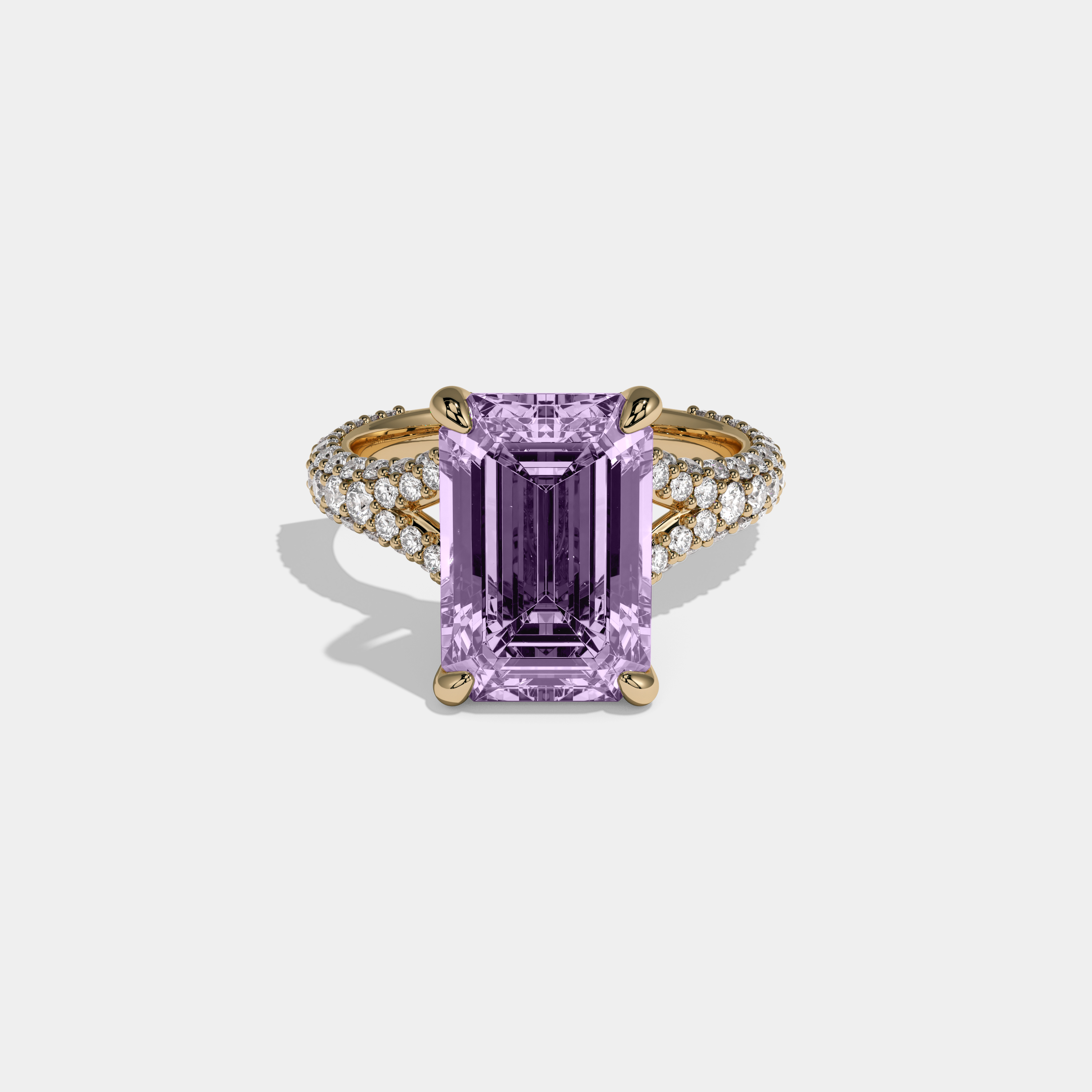 Eugenie Fancy Purple Emerald Cut Diamond Band Engagement Ring 8ct 18K Yellow Gold
